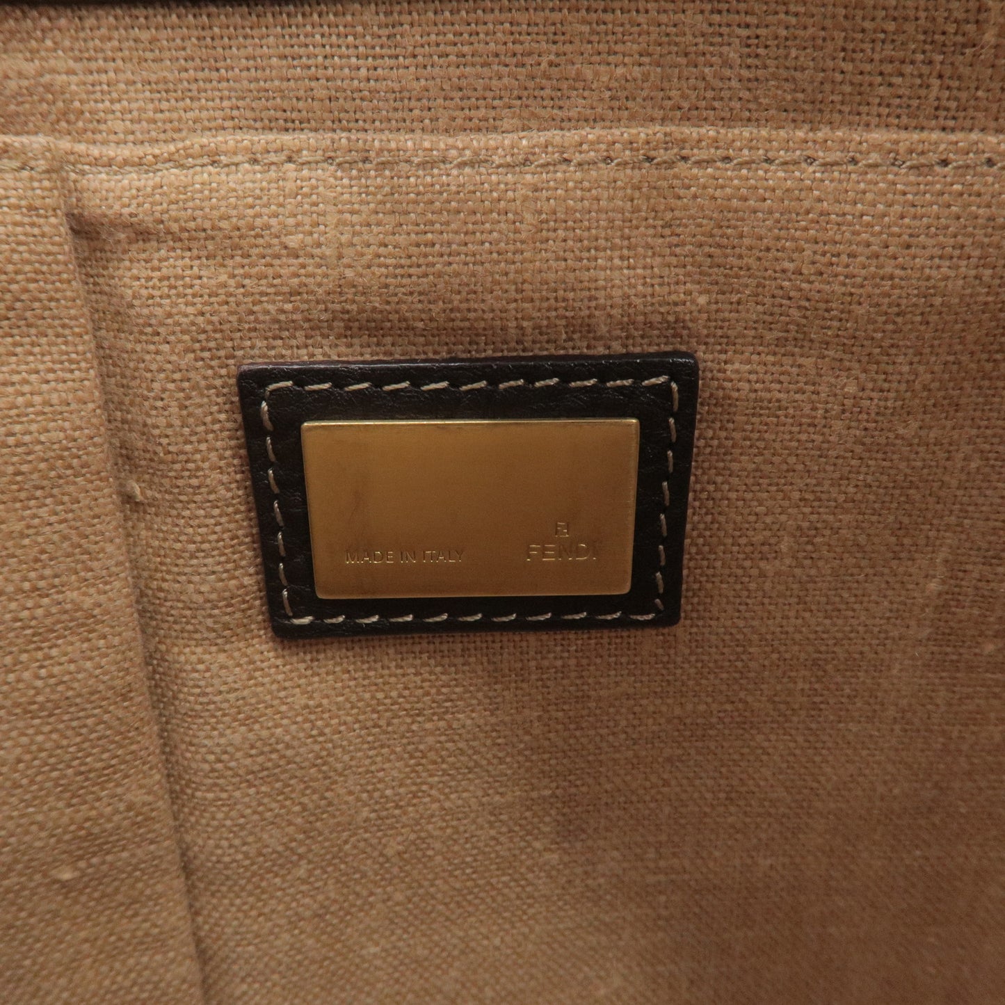 FENDI Zucca Canvas Leather Shoulder Bag Brown Black 8BT146