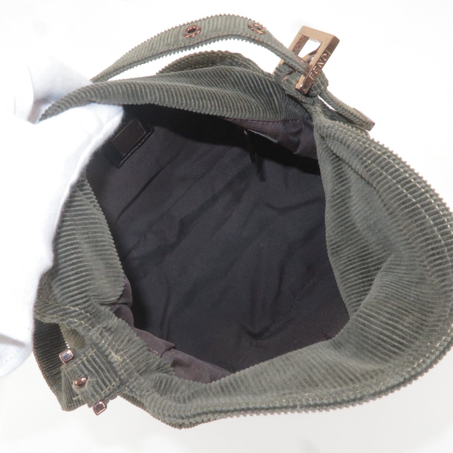 FENDI Corduroy Mamma Baguette Shoulder Bag Khaki 8BR004