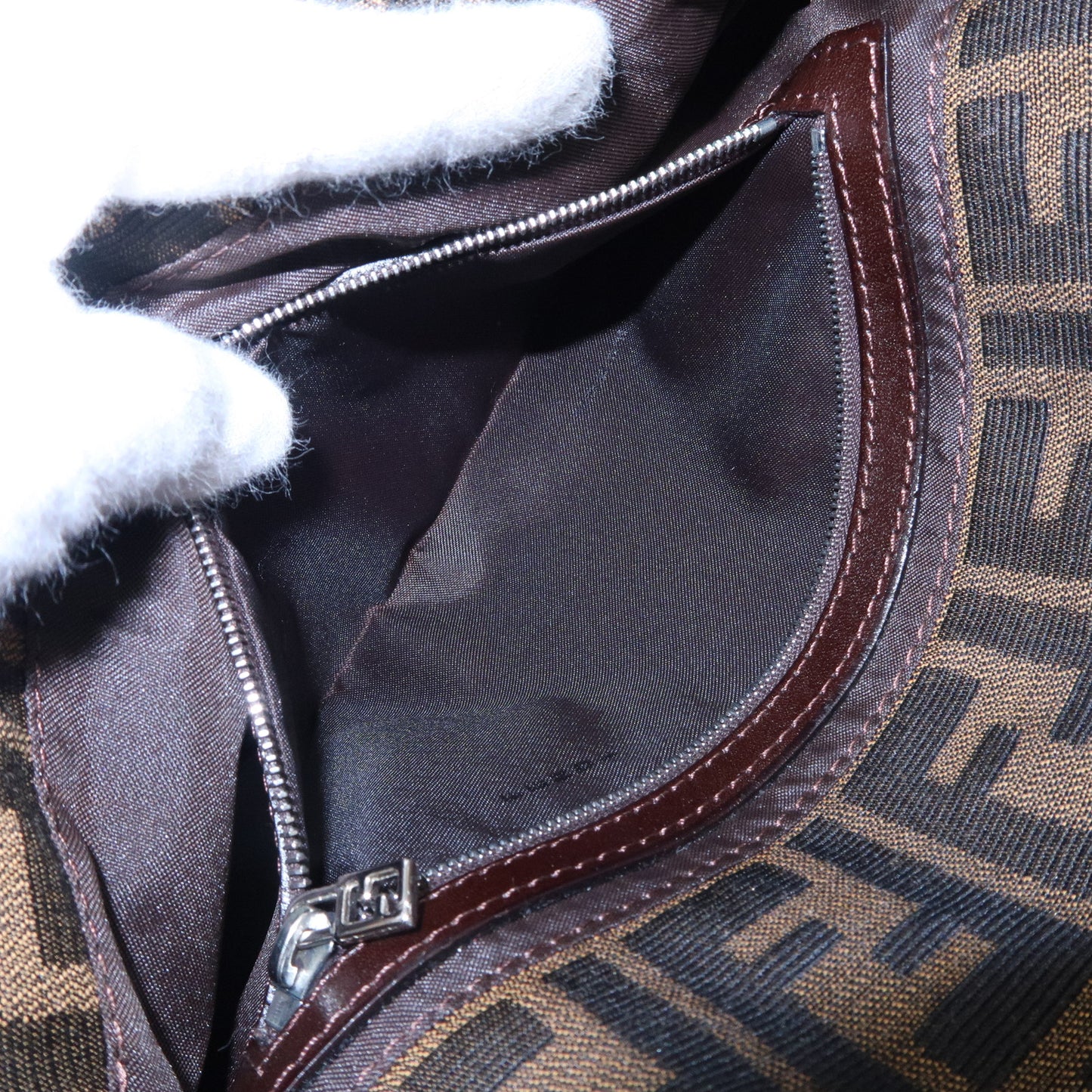 FENDI Mamma Baguette Canvas Leather Shoulder Bag Brown Black 26424