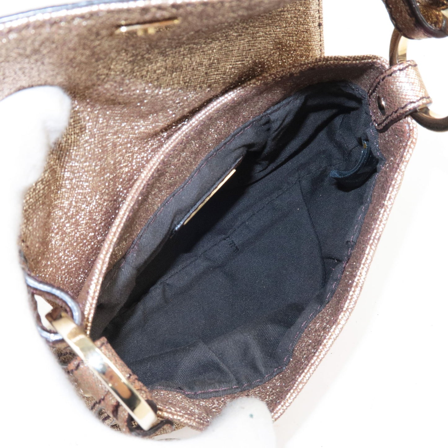 FENDI Canvas Leather Hand Bag Purse Metallic Gold 8BK042