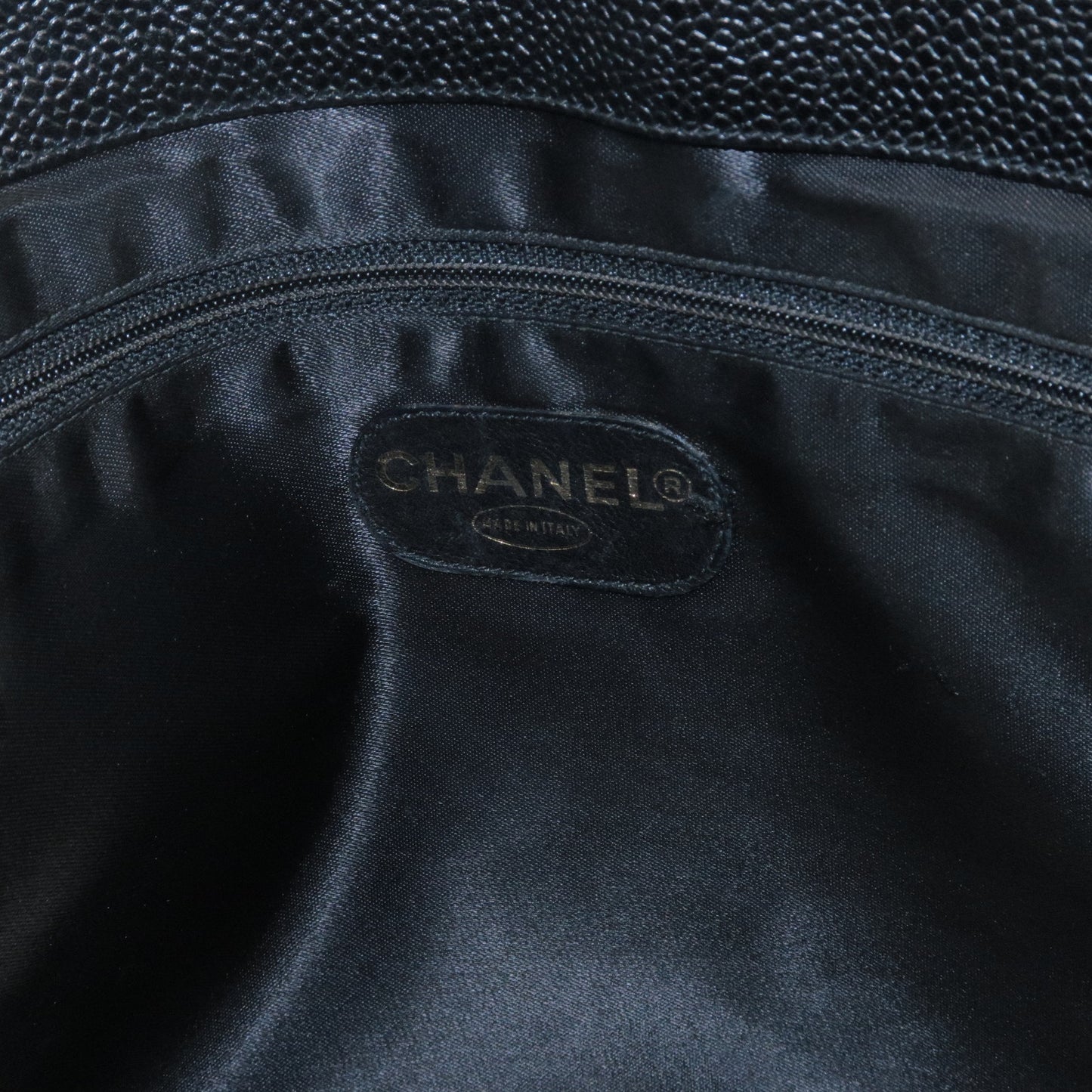 CHANEL Caviar Skin Chain Tote Bag Black Gold Hardware