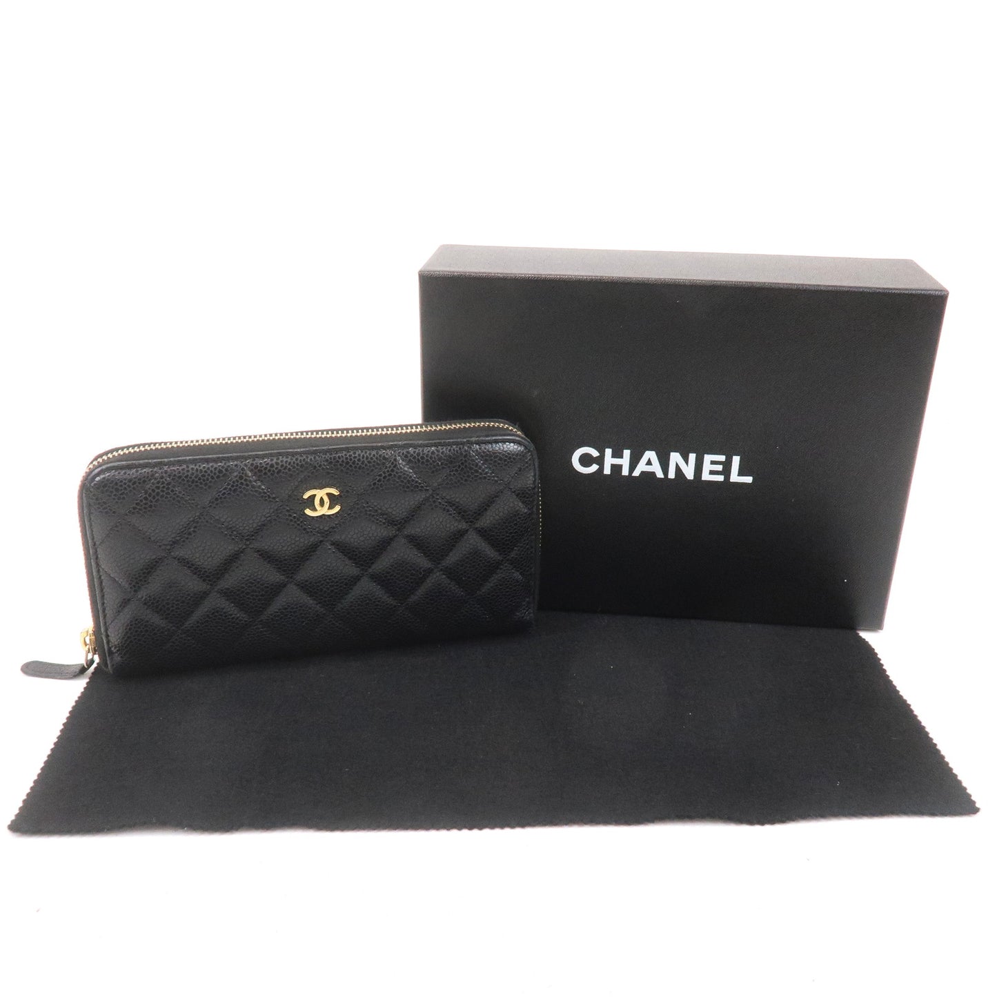 CHANEL Matelasse Coco Mark Caviar Skin Long Wallet Black A50097