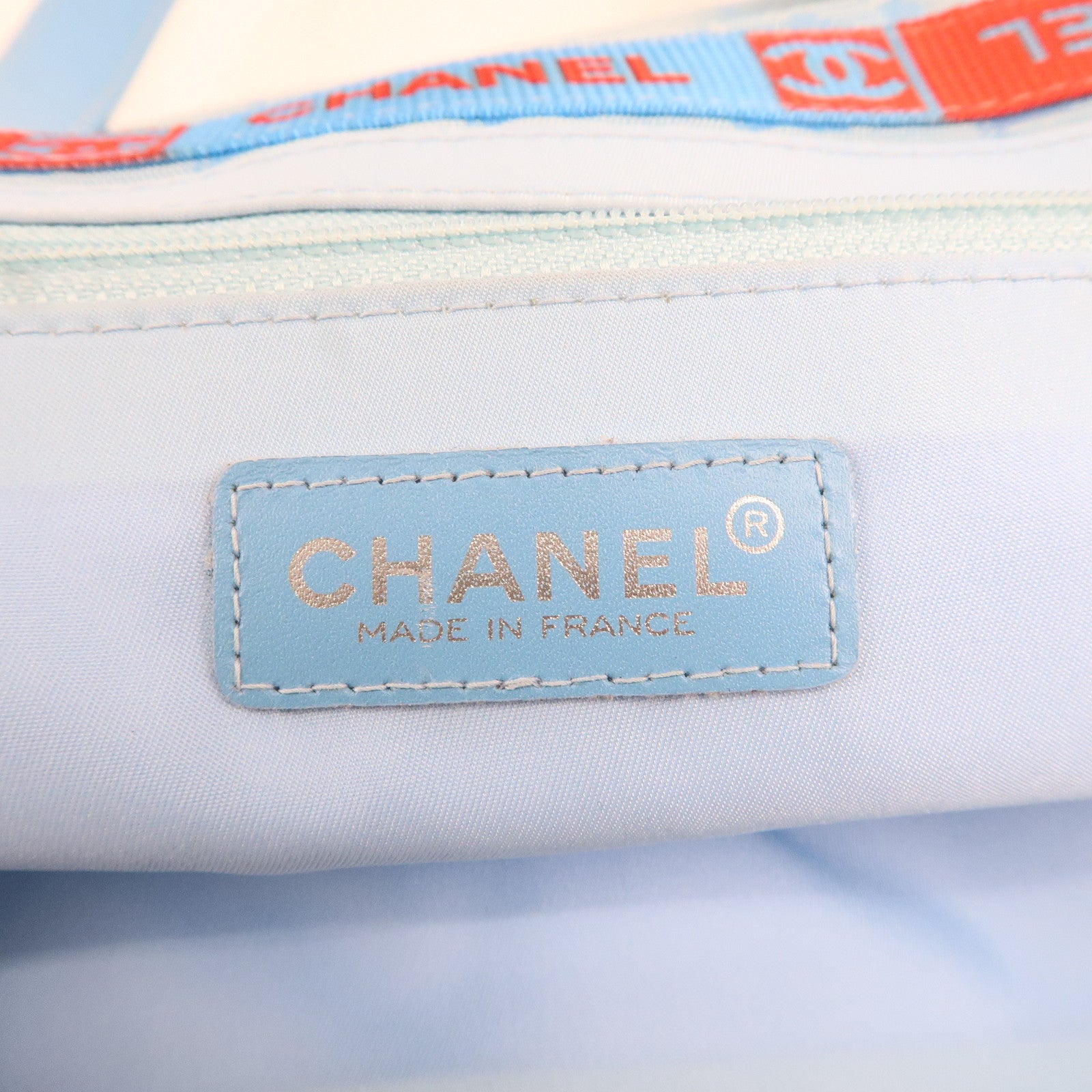 CHANEL New Travel Line MM Nylon Jacquard Leather Tote Light Blue