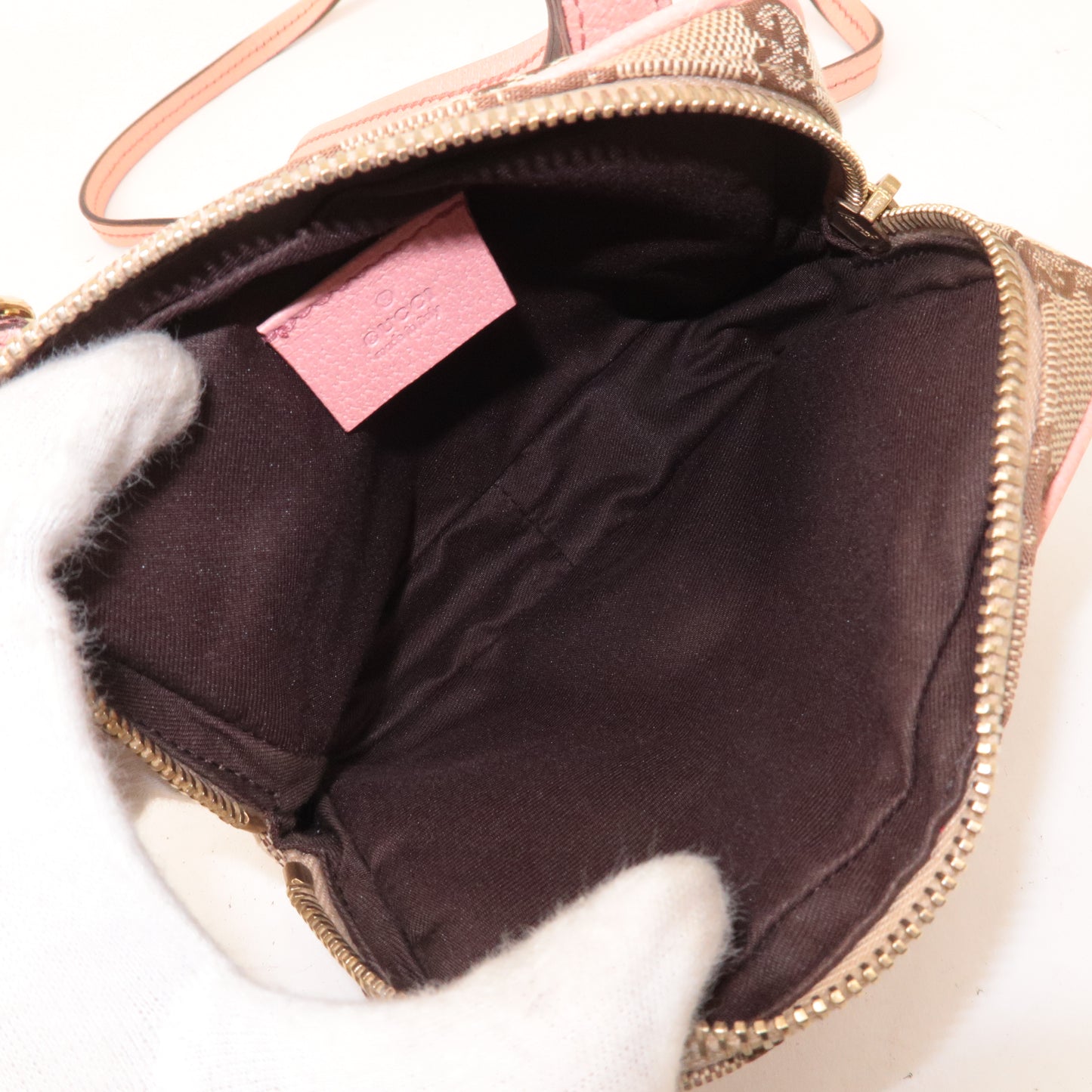GUCCI GG Canvas Leather Shoulder Bag Pouch Beige Pink 120975