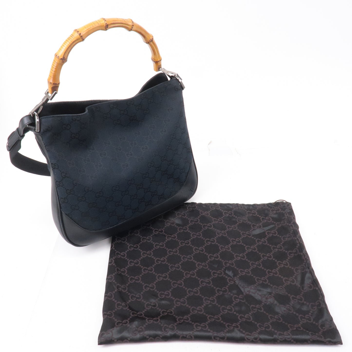 GUCCI Bamboo GG Canvas Leather 2Way Shoulder Bag Black 001.4095