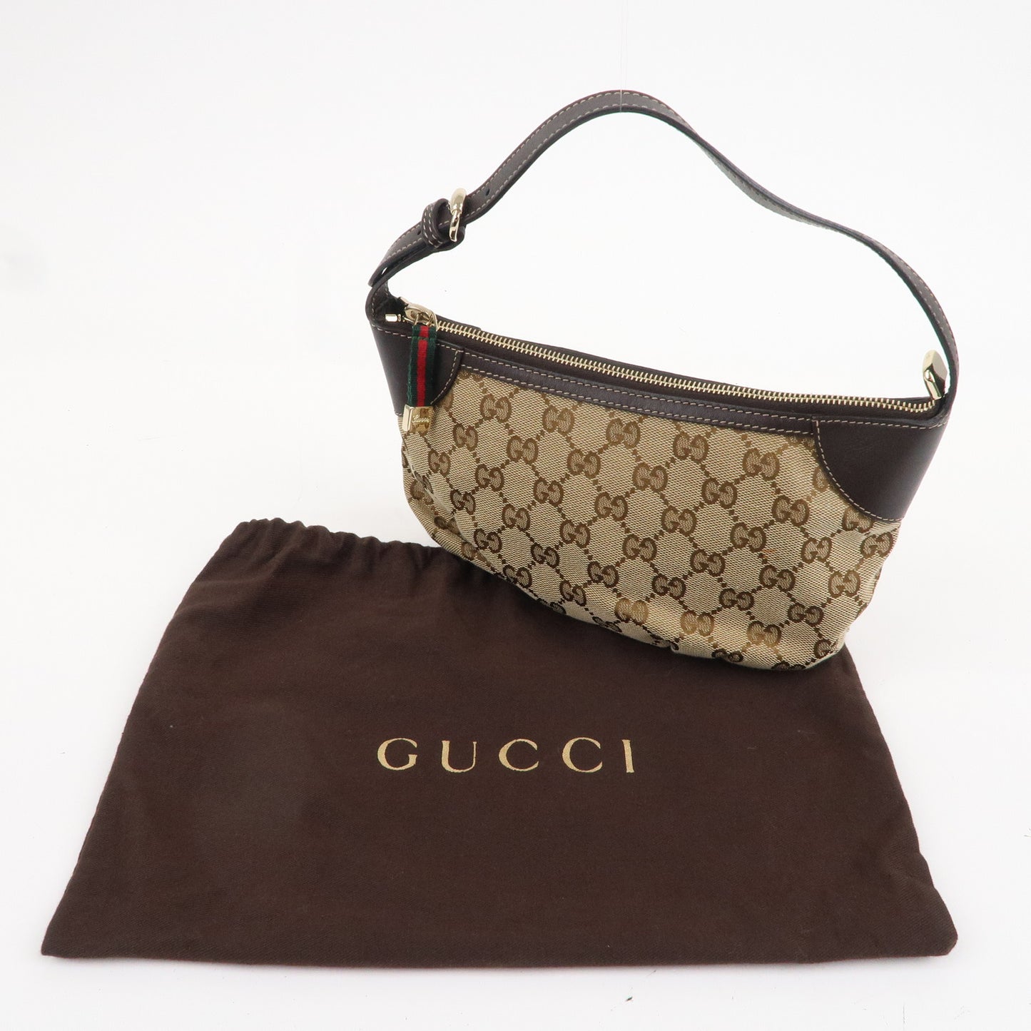 GUCCI Sherry GG Canvas Leather Shoulder Bag Beige Brown 224093