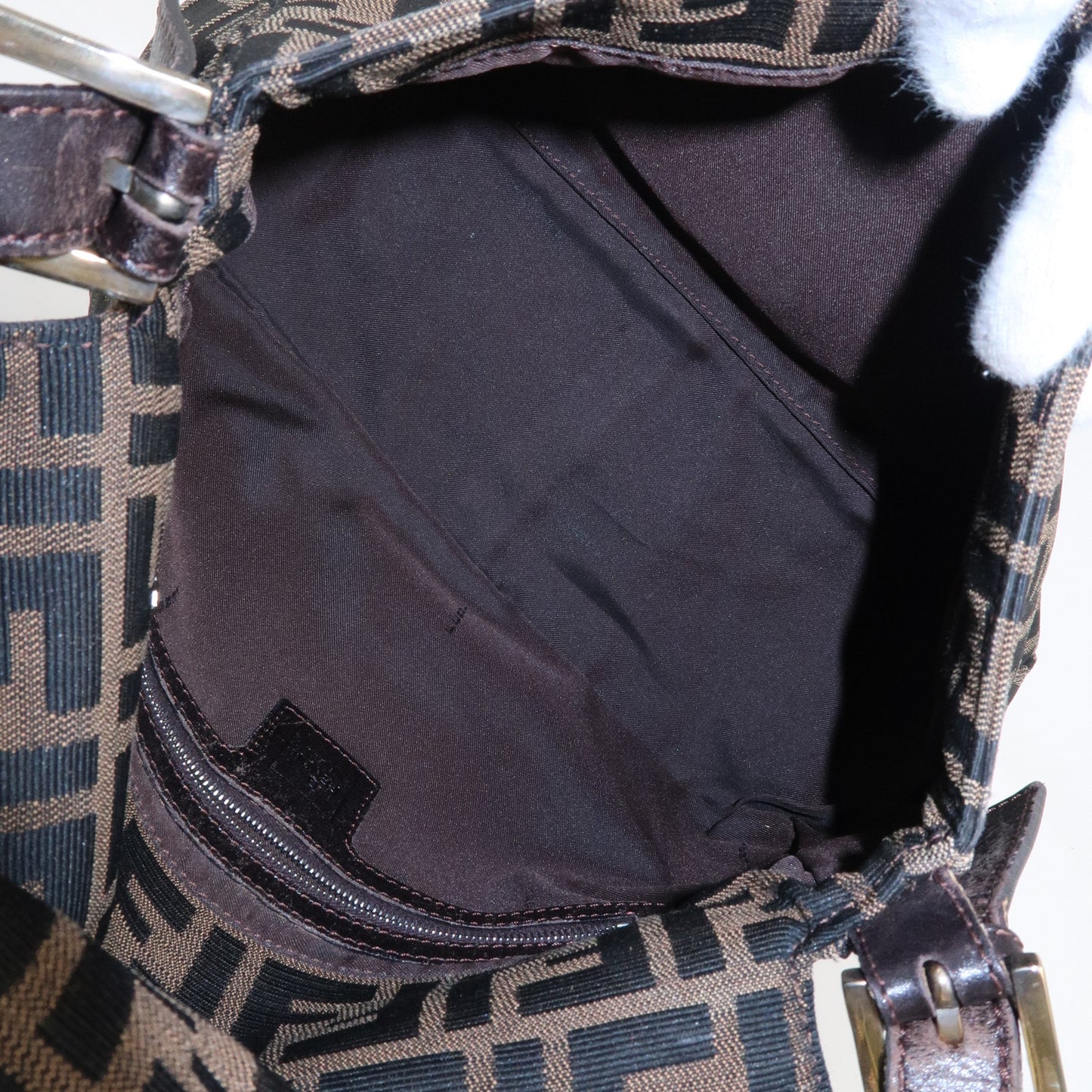 FENDI Mamma Baguette Zucca Canvas Leather Shoulder Bag 26325