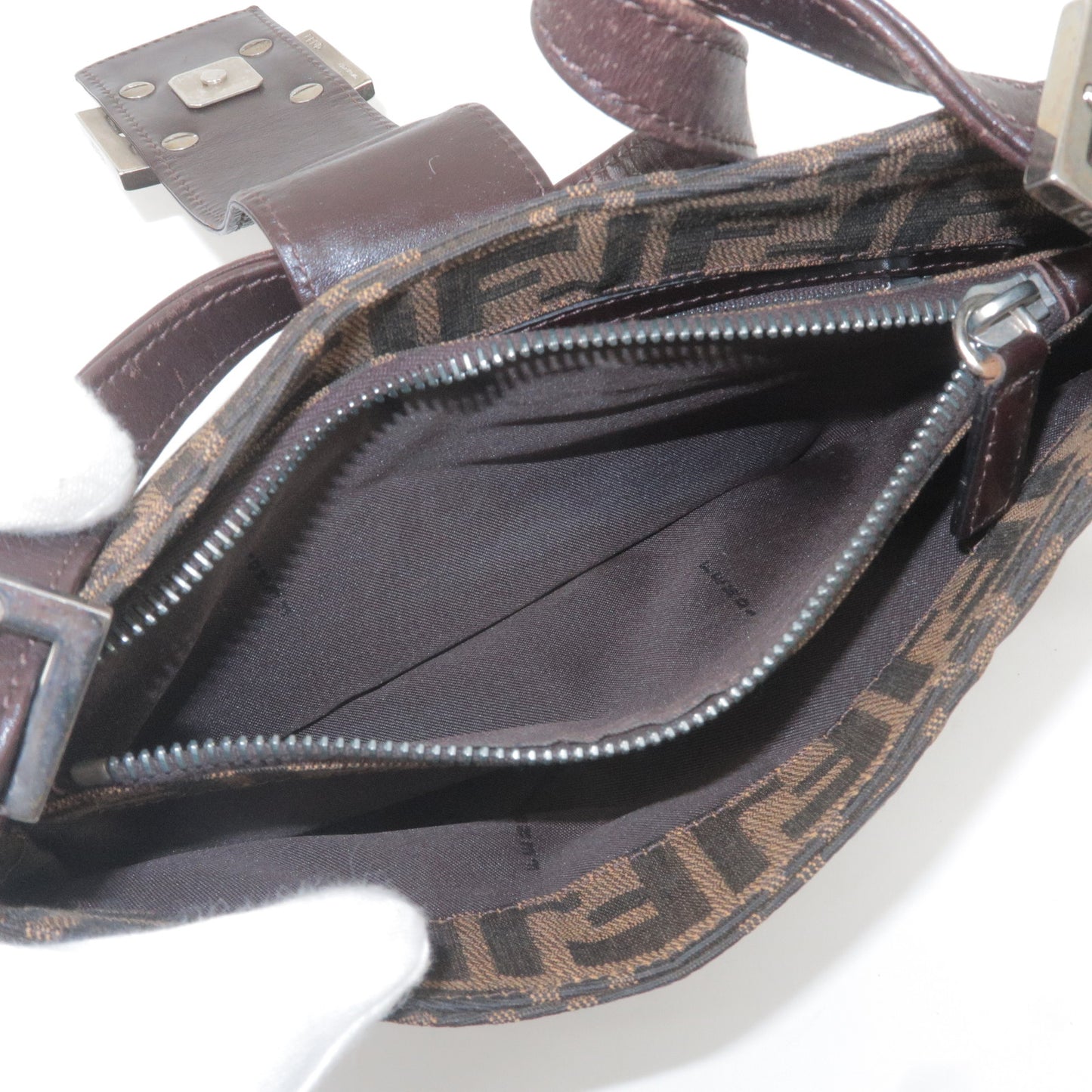 FENDI Zucca Canvas Leather Shoulder Bag Brown Black 0961153001