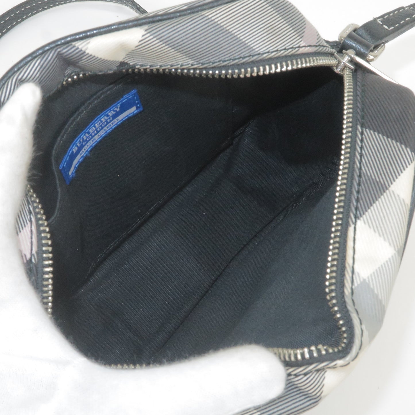 BURBERRY Blue Label Canvas Leather Plaid Shoulder Bag Black