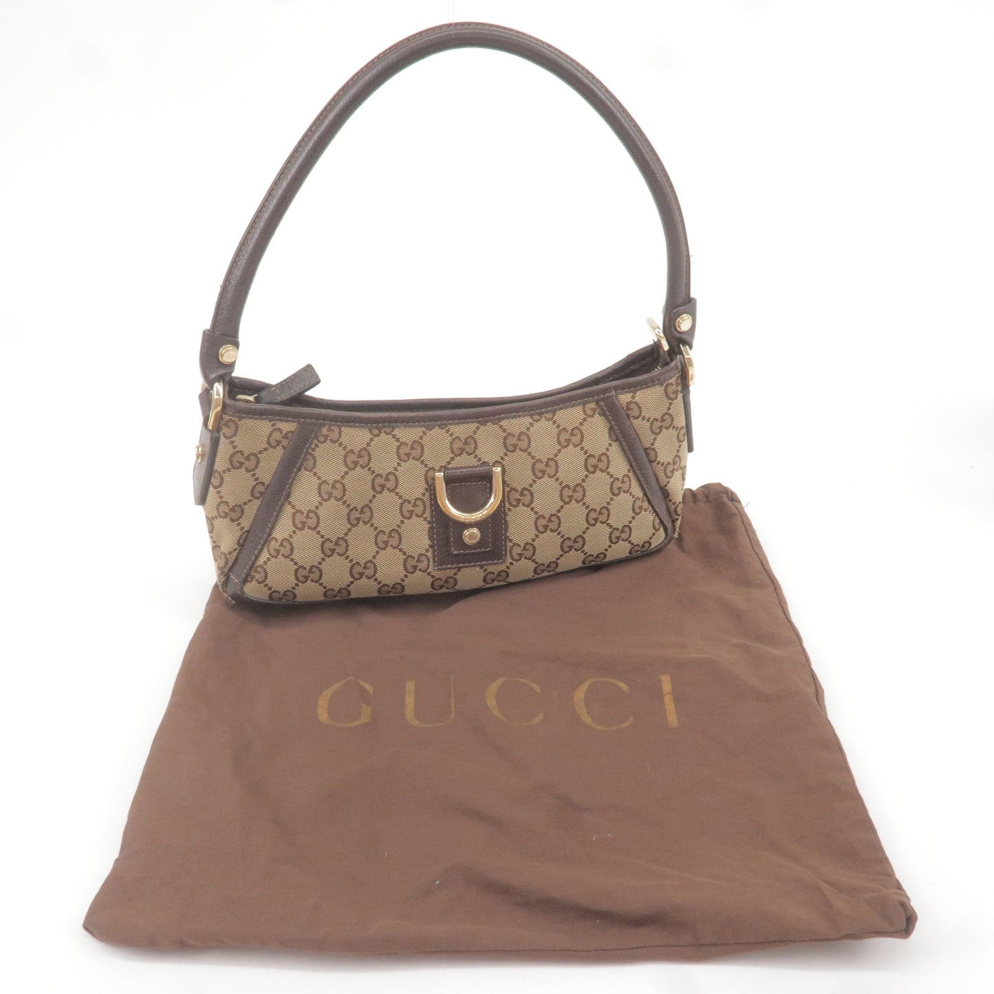 GUCCI Abbey GG Canvas Leather Pouch Hand Back Beige 130939
