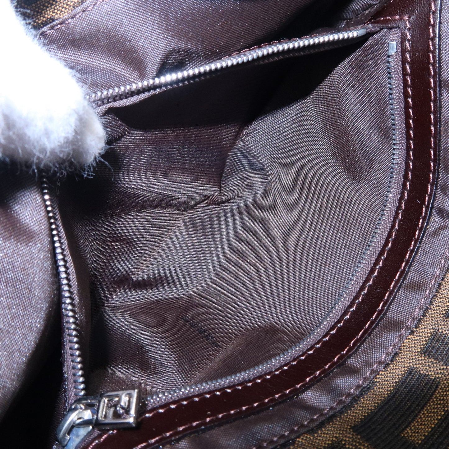 FENDI Mamma Baguette Canvas Leather Shoulder Bag Brown Black 26424