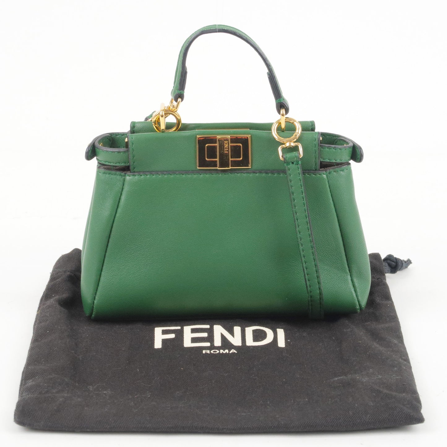 FENDI Micro Peekaboo Leather 2Way Bag Hand Bag Green 8M0355