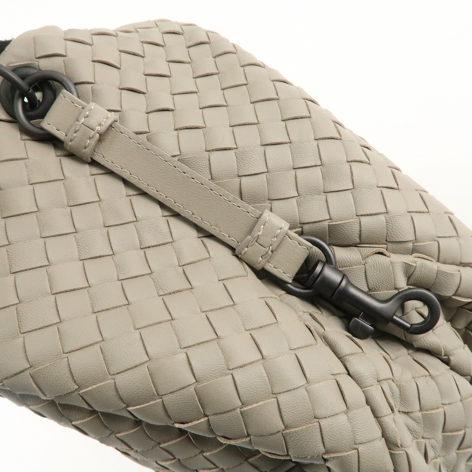 BOTTEGA VENETA Intrecciato Campana Shoulder Bag Gray 125787