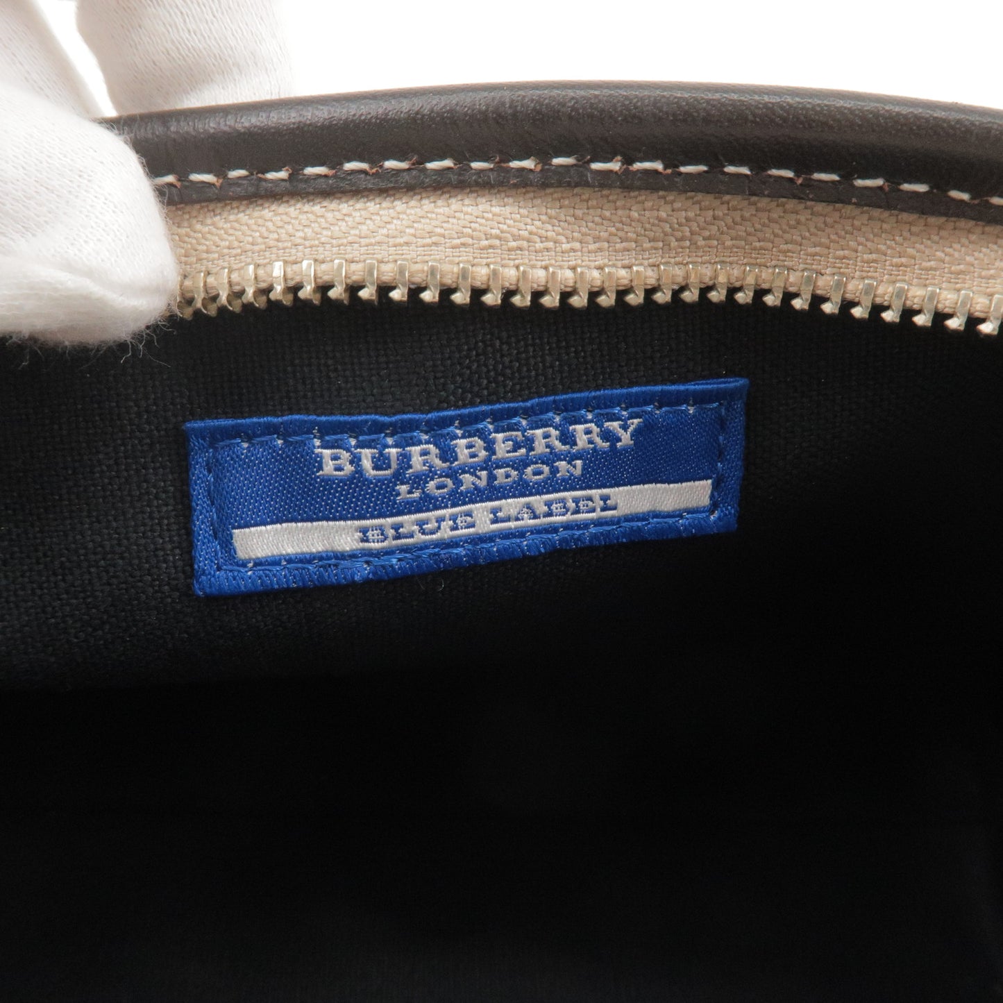 BURBERRY Blue Label Canvas Leather Shoulder Bag Plaid Beige