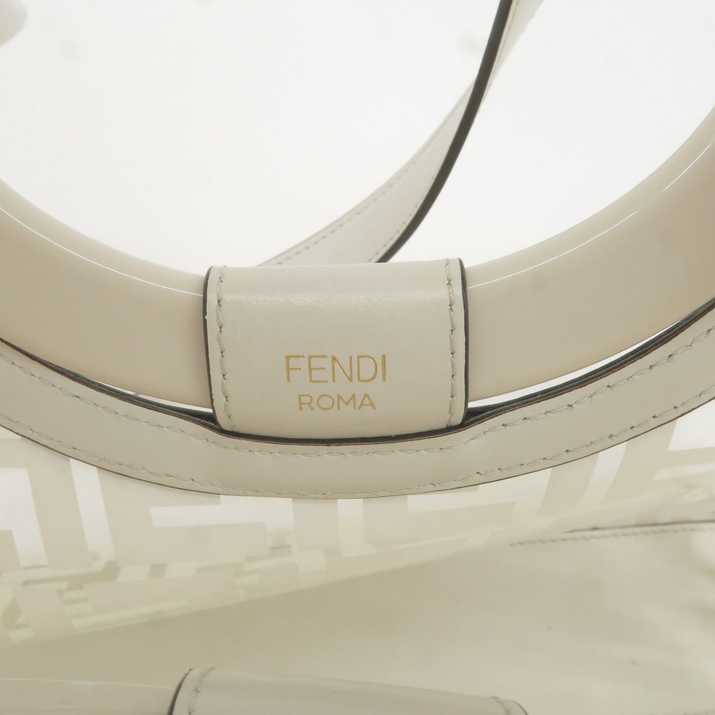 FENDI Zucca Vinyl Plastic Leather 2WAY Bag White Hand Bag 8BH353