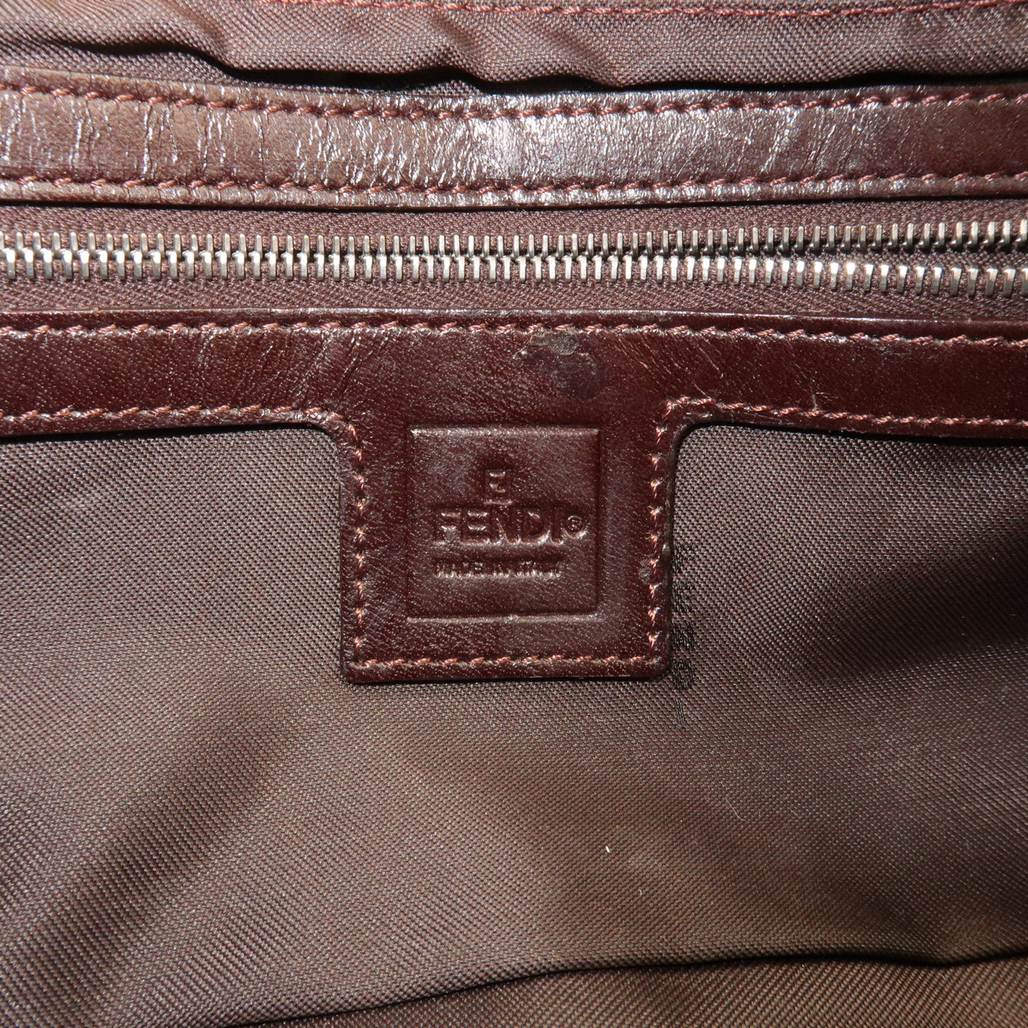 FENDI Mamma Baguette Zucca Canvas Leather Shoulder Bag Brown 26424