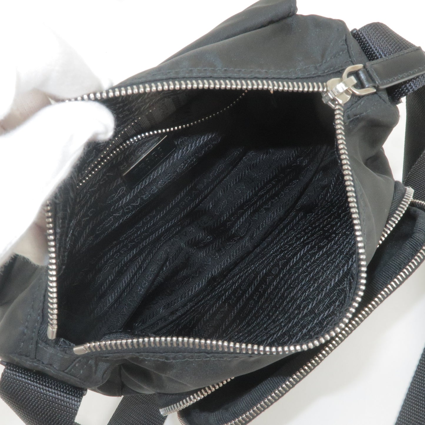 PRADA Logo Nylon Leather Shoulder Bag Hand Bag Black BT8994