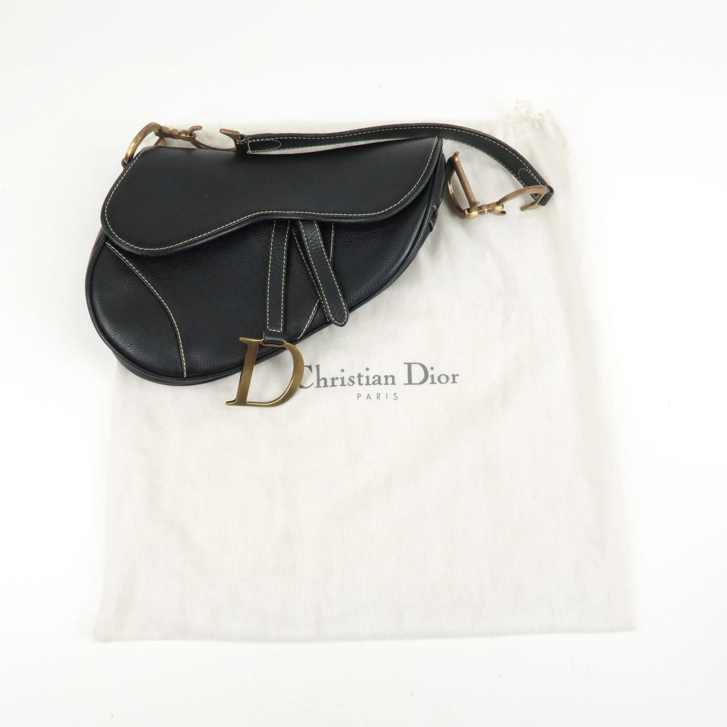 Christian Dior Leather Saddle Bag Shoulder Bag Purse Black