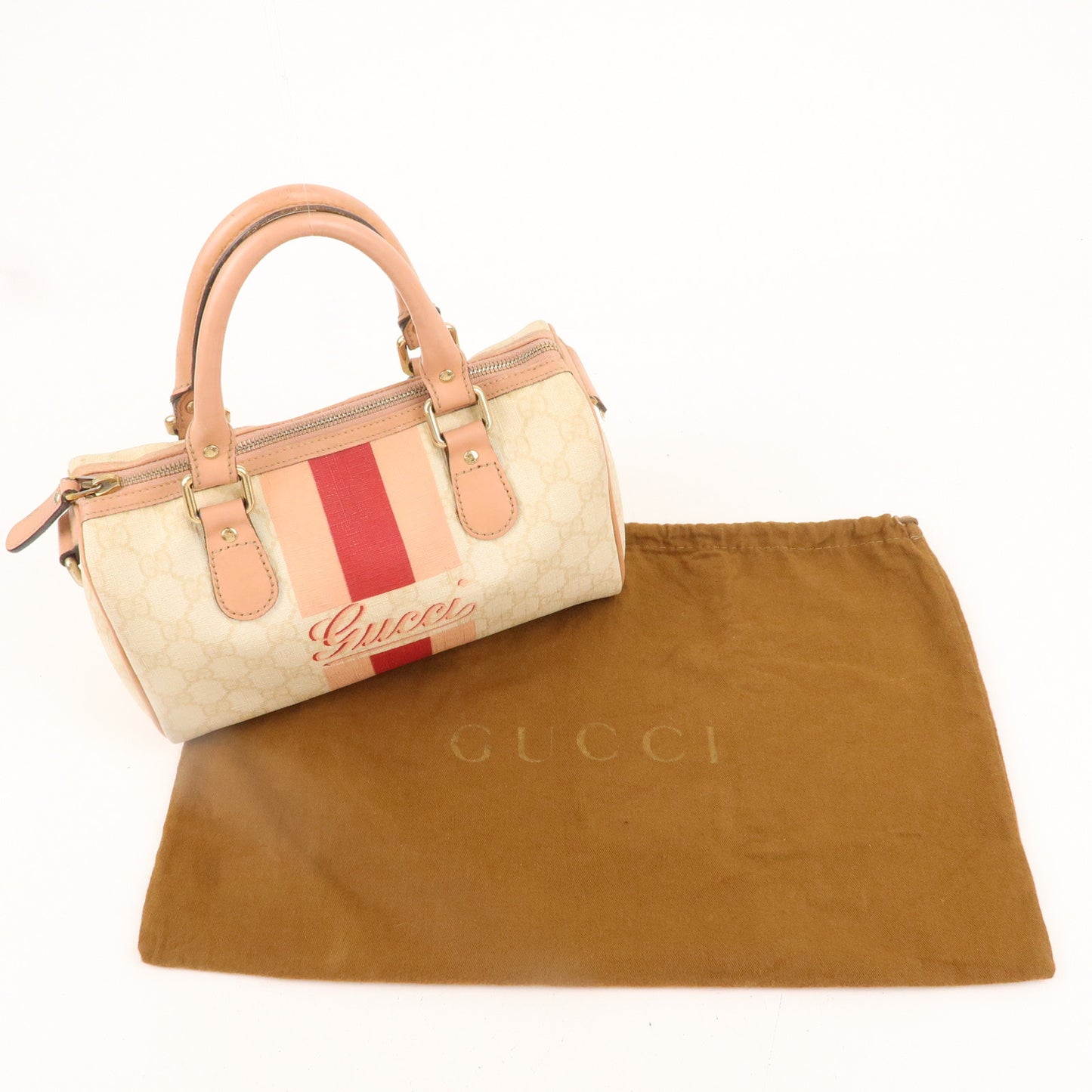 GUCCI Joyline GG Plus Leather Mini Boston Bag Beige Pink 190257