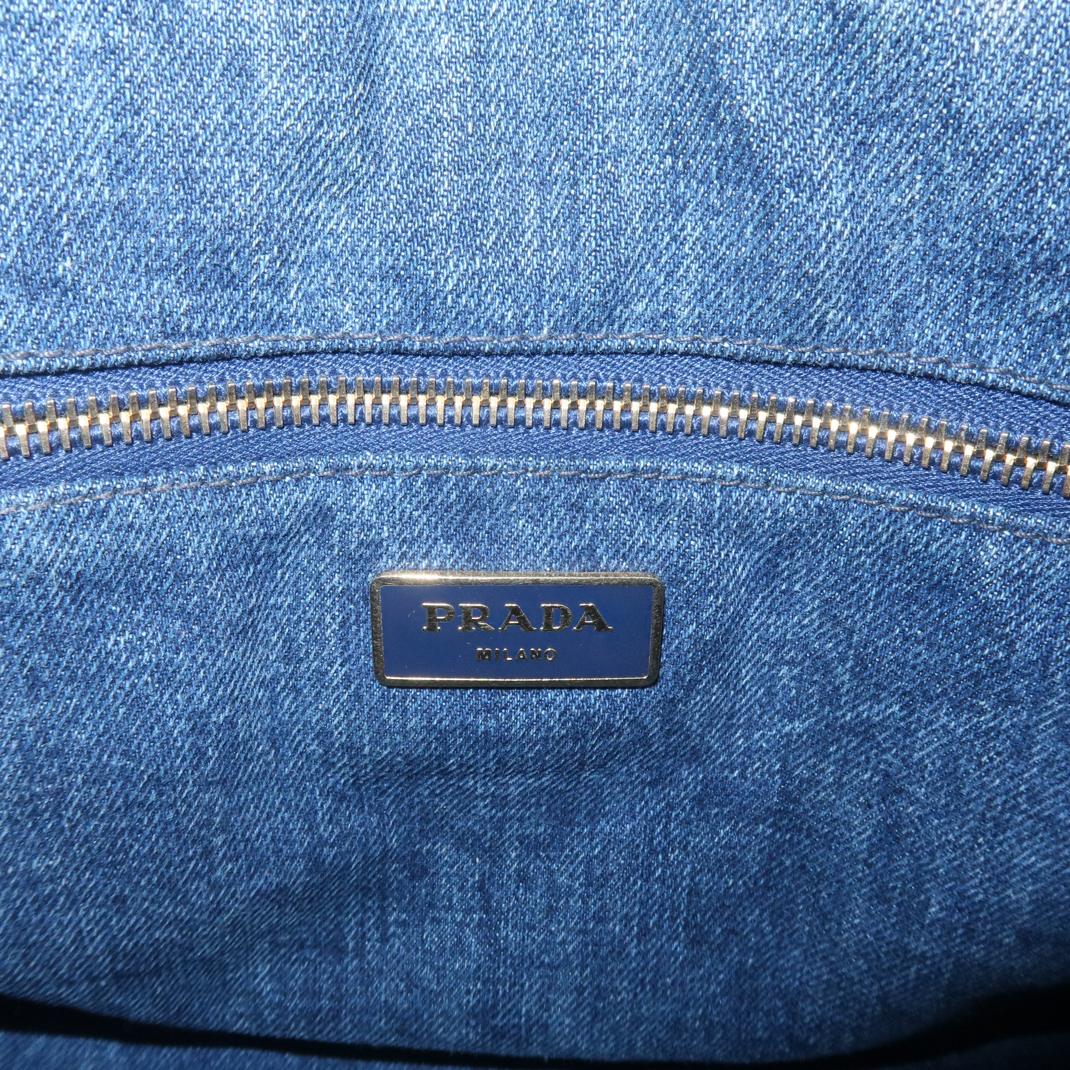 PRADA Canapa Denim Tote Bag Hand Bag Denim Blue B1877B