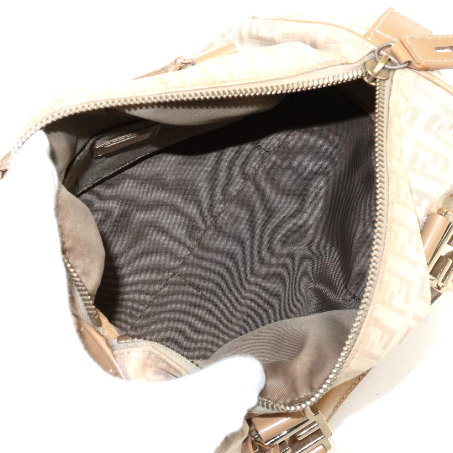 FENDI Zucchino Canvas Leather Boston Bag Light Beige 8BL068