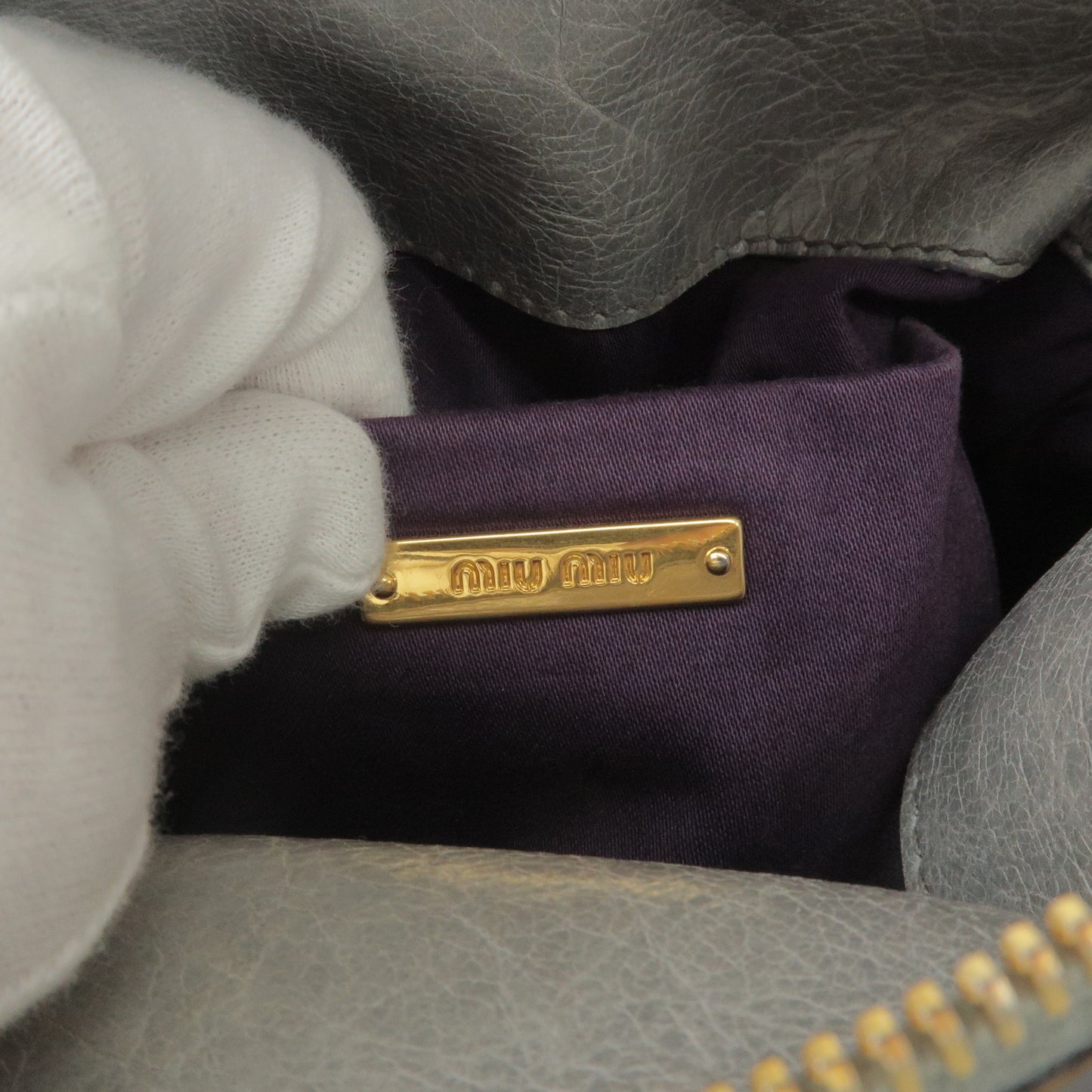 MIU MIU Logo Leather 2Way Bag Shoulder Bag Hand Bag Gray