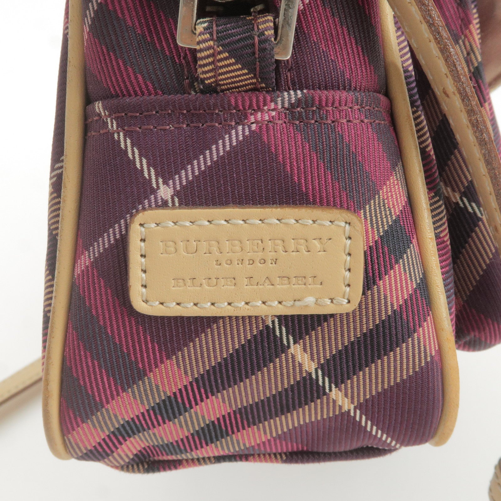 BURBERRY-Blue-Label-Canvas-Leather-Plaid-Shoulder-Bag-Purple – dct