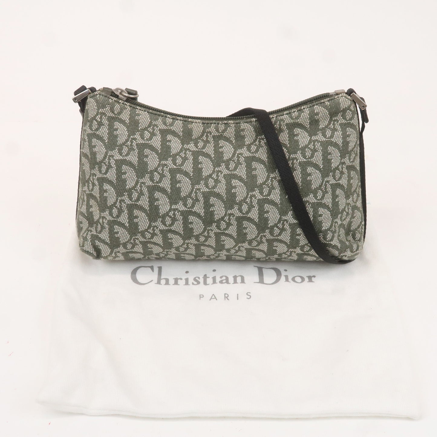Christian Dior Trotter Canvas Leather Pouch Green Ivory