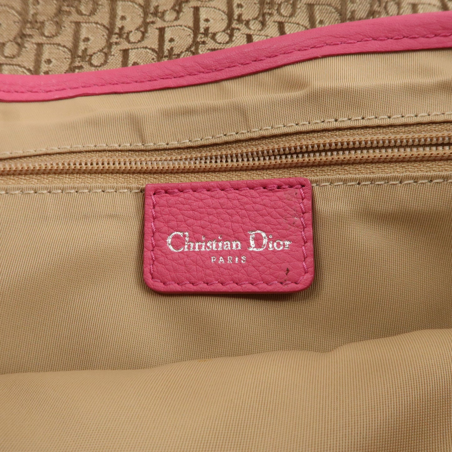 Christian Dior Trotter Canvas Leather Shoulder Bag Beige Pink