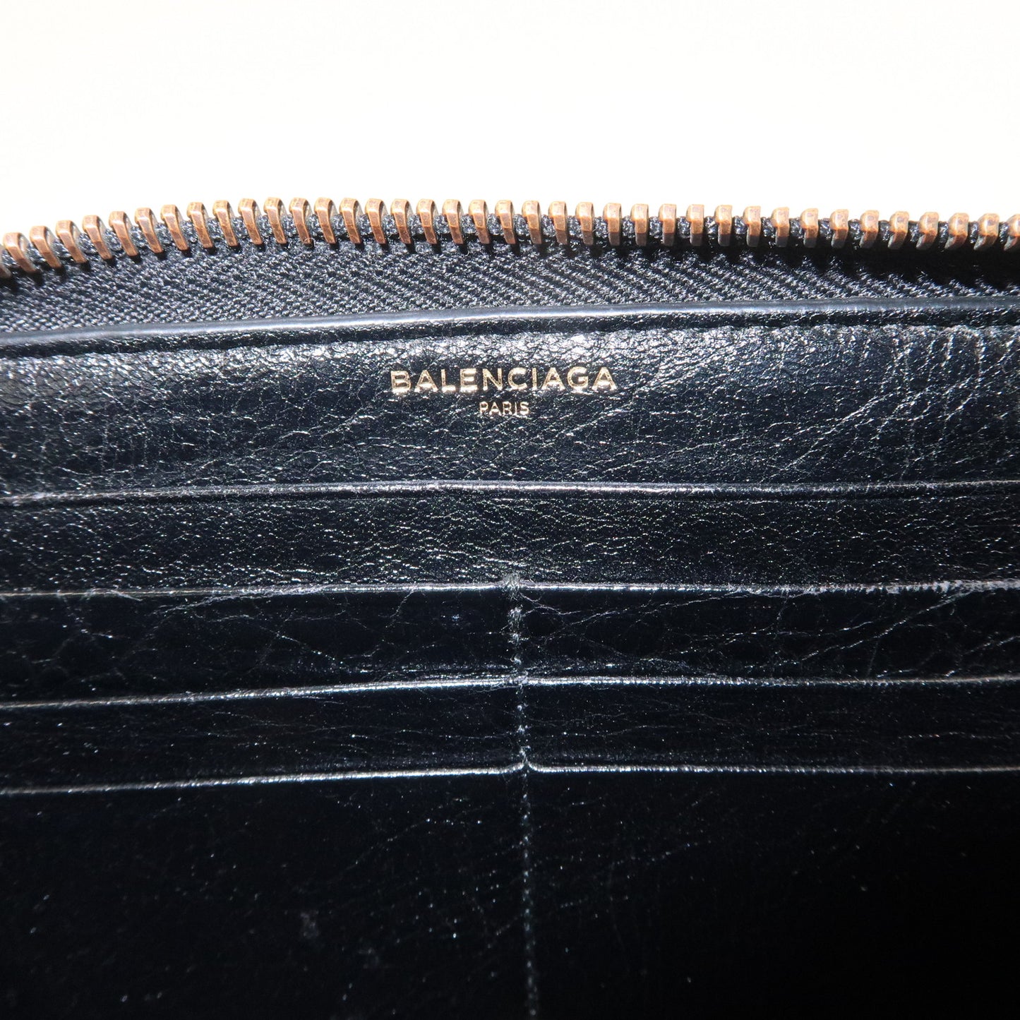 BALENCIAGA Leather Classic Continental Zip Wallet Black 253036