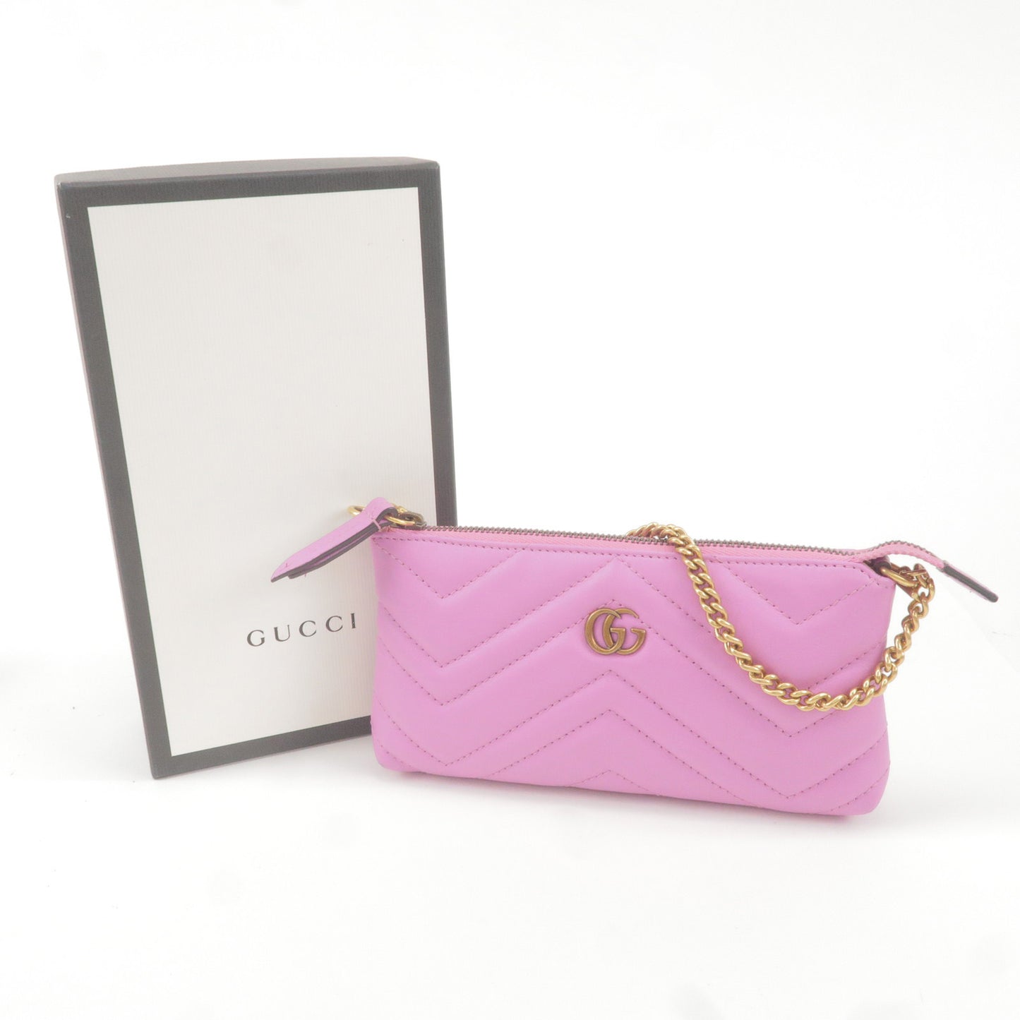 GUCCI GG Marmont Leather Chain Pouch Hand Bag Purse Pink 443129