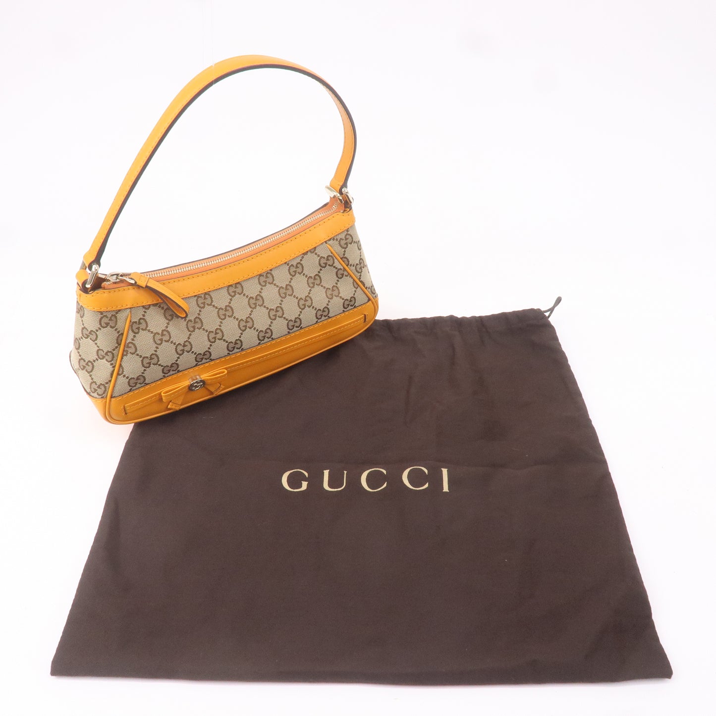 GUCCI Mayfair GG Canvas Leather Shoulder Bag Beige Orange 269893