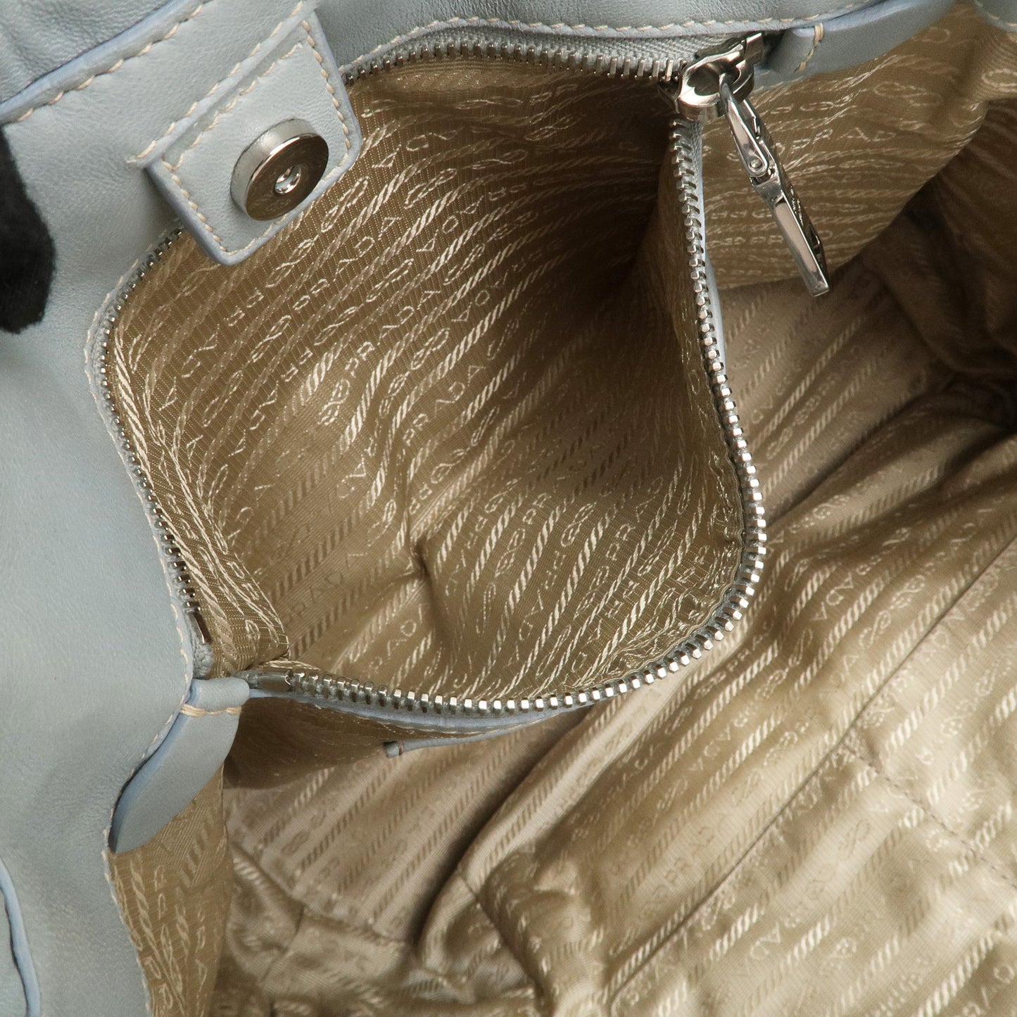 PRADA Leather Pleated 2Way Shoulder Bag Light Blue BN1789