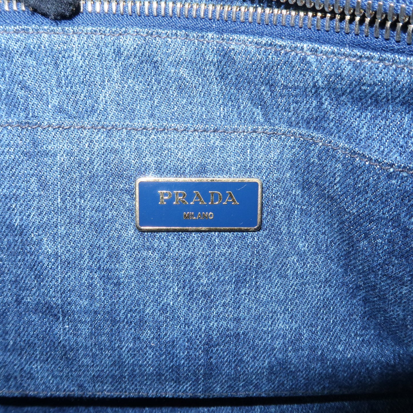 PRADA Logo Canapa Denim Tote Bag Hand Bag Navy B1877B