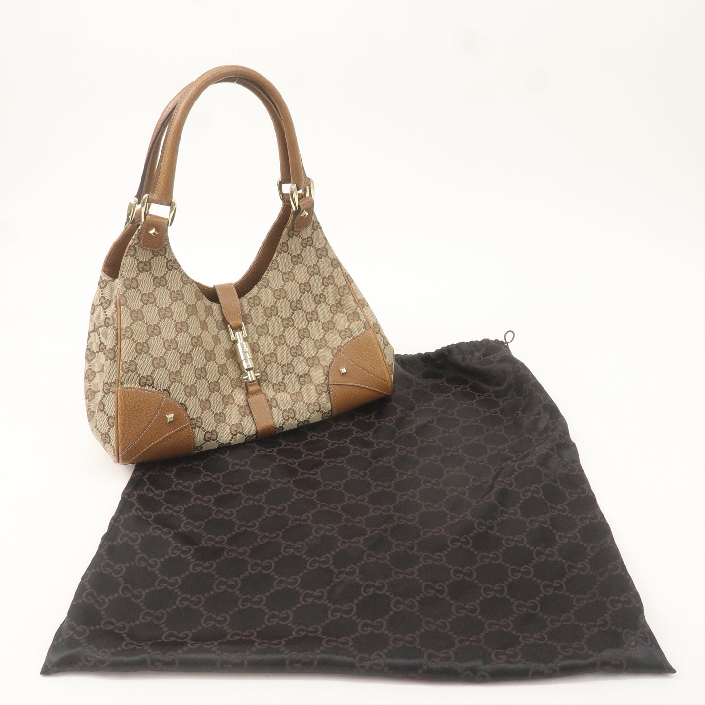 GUCCI New Jackie GG Canvas Leather Shoulder Bag Brown 124407