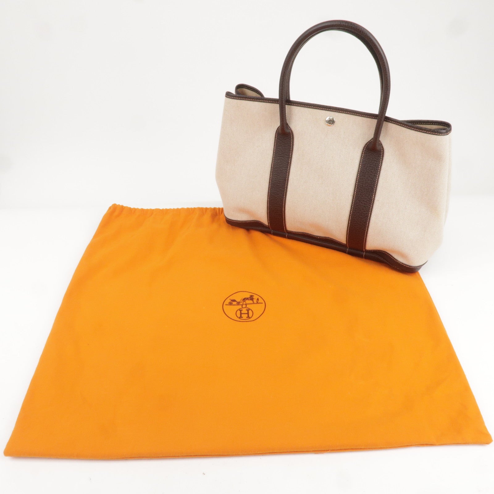 Hermes Garden Party Toile Leather Tote Bag