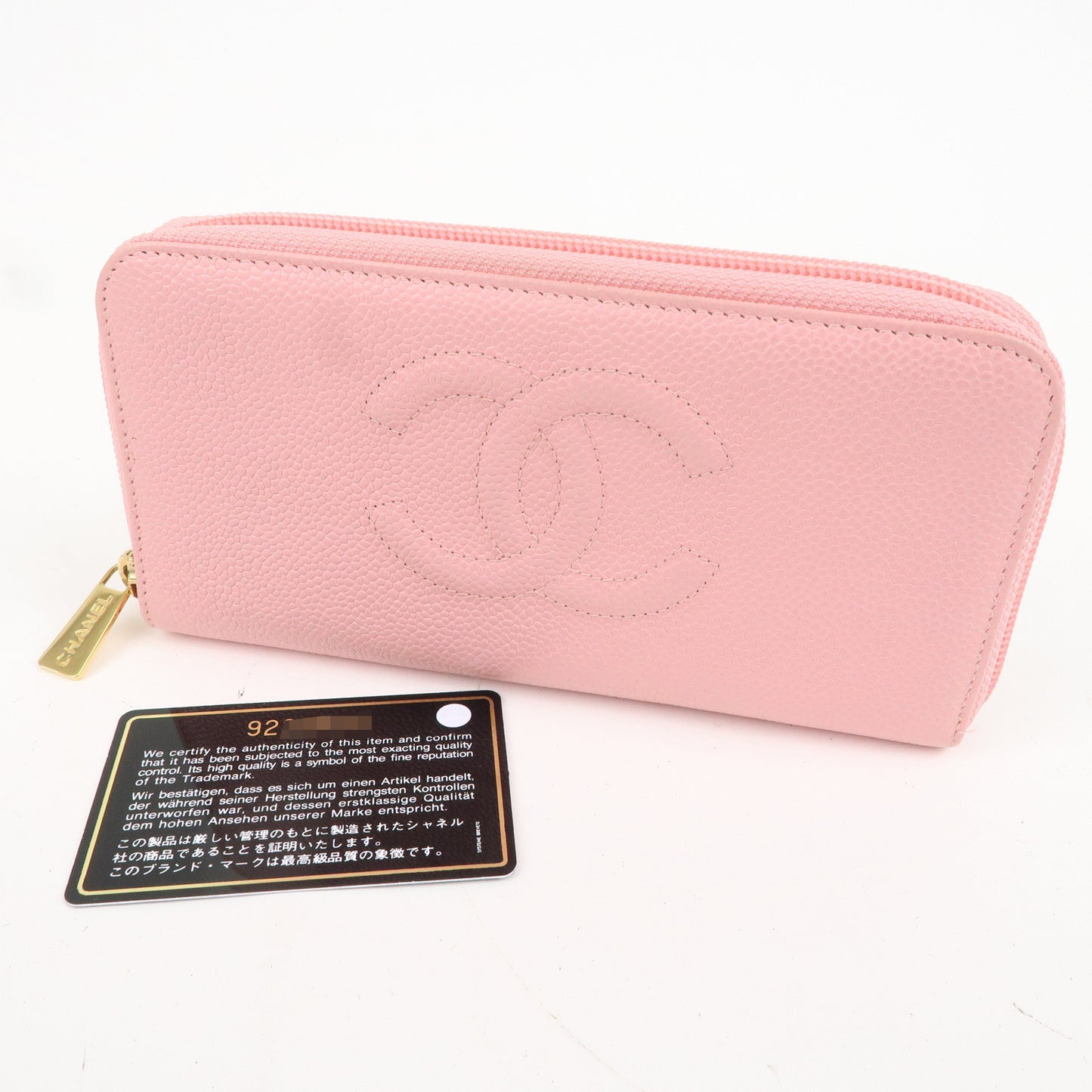 CHANEL Caviar Skin Round Zippy Long Wallet Pink A13228