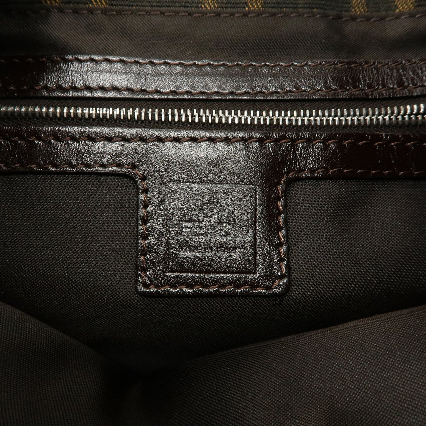 FENDI Zucca Canvas Leather Shoulder Bag Brown Black 265690