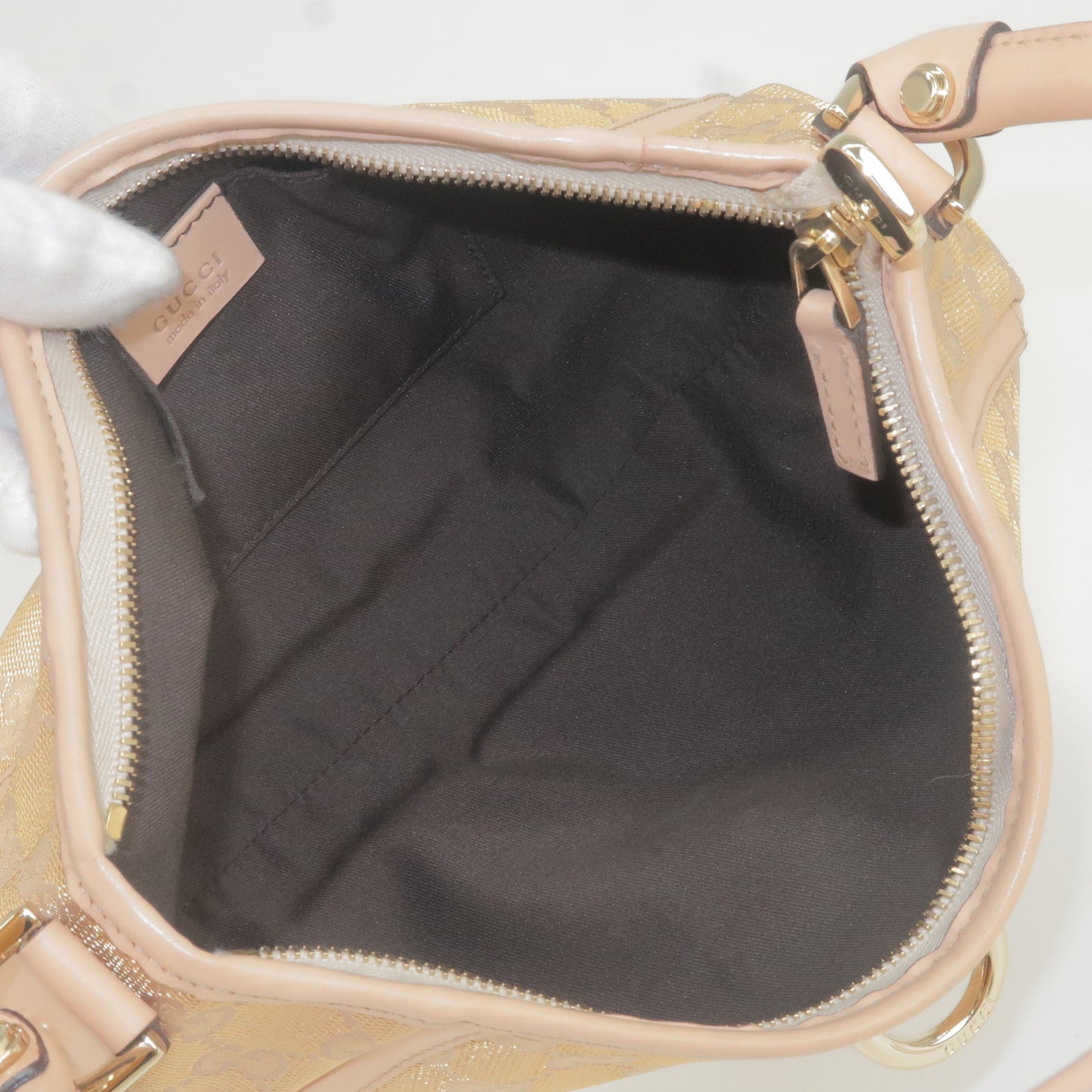 GUCCI Abbey GG Canvas Leather Shoulder Bag Beige Pink 130939