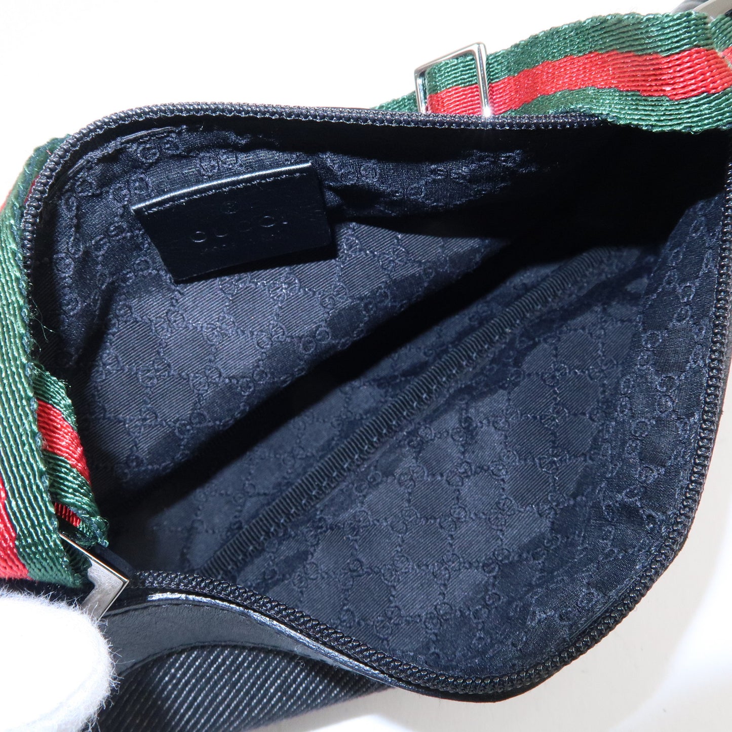 GUCCI Sherry Denim Leather Accessory Pouch Black 92820