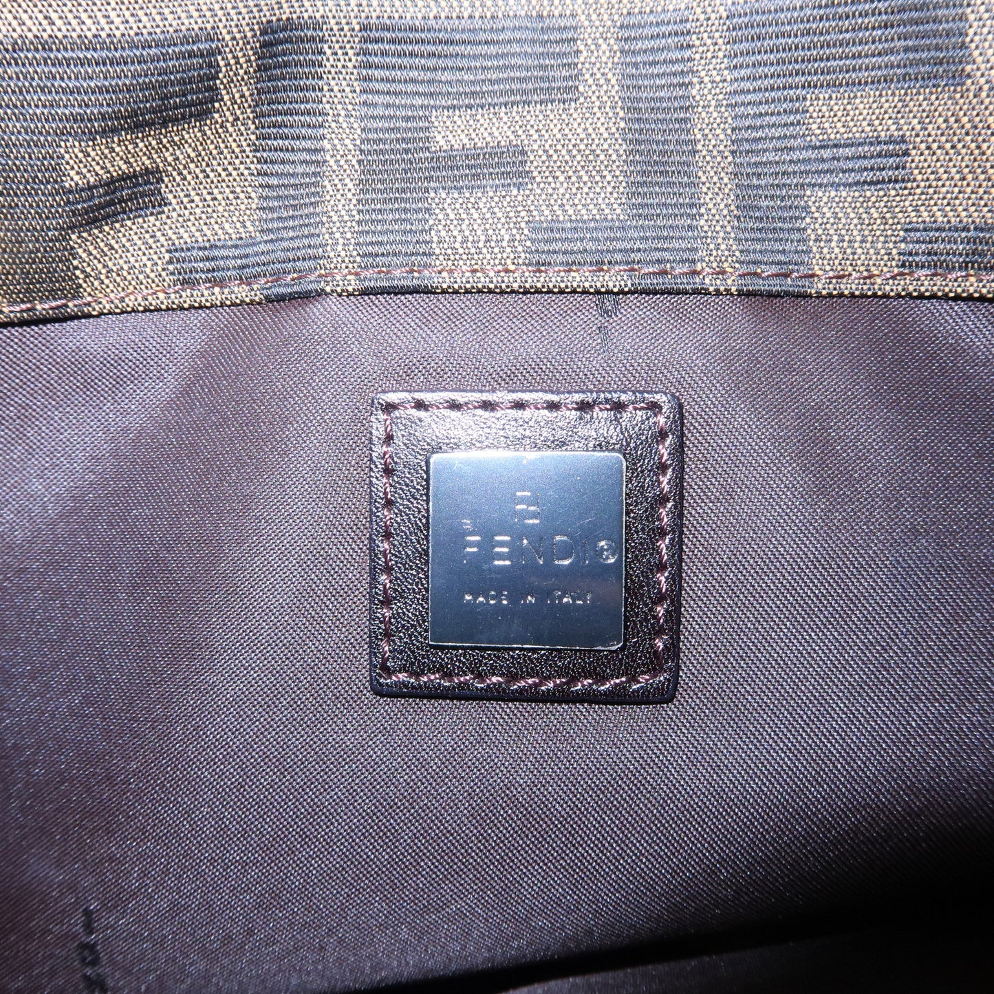 FENDI Zucca Canvas Leather Shoulder Bag Khaki Brown Black 8BR036
