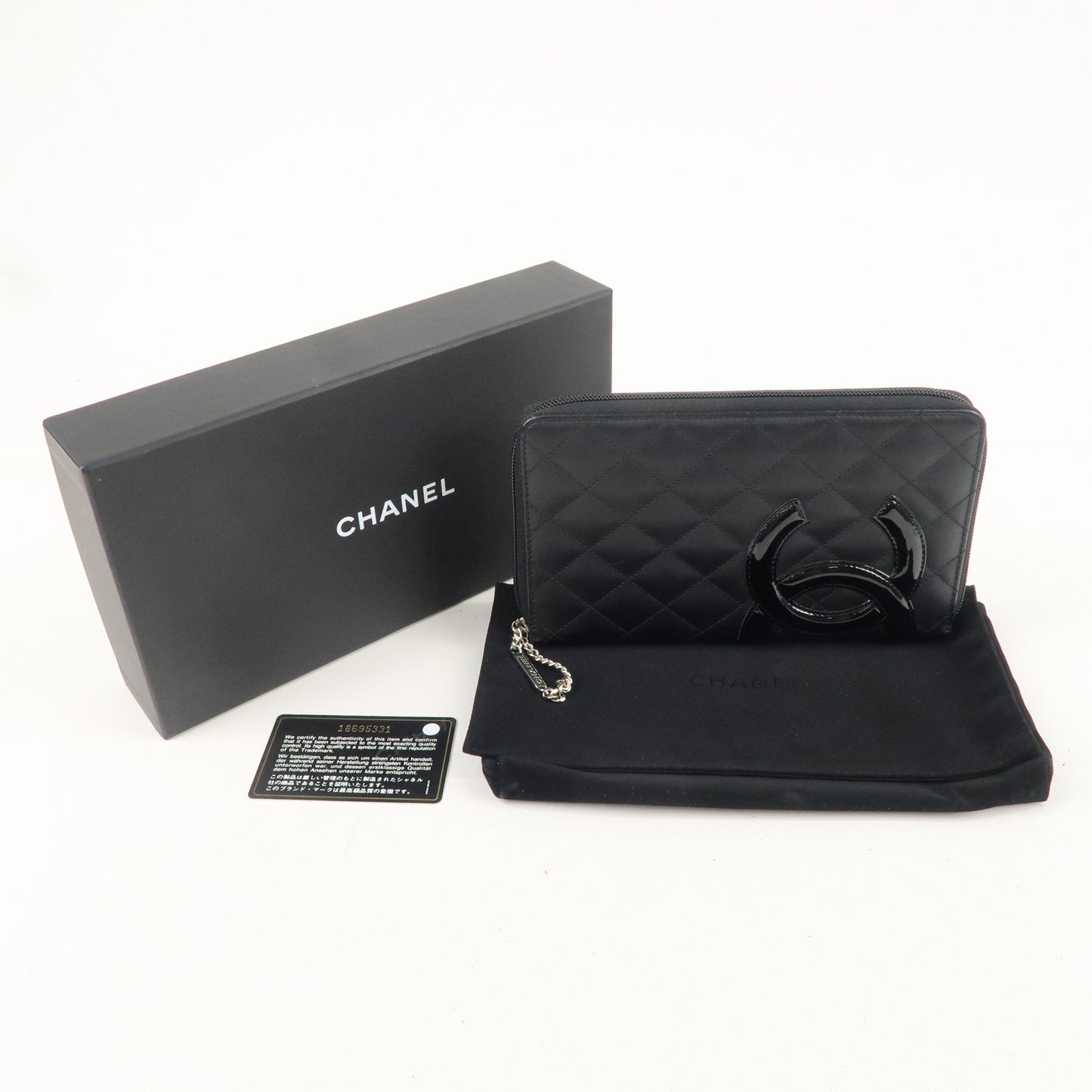 CHANEL Cambon Line Leather Round Zippy Long Wallet Black A26710