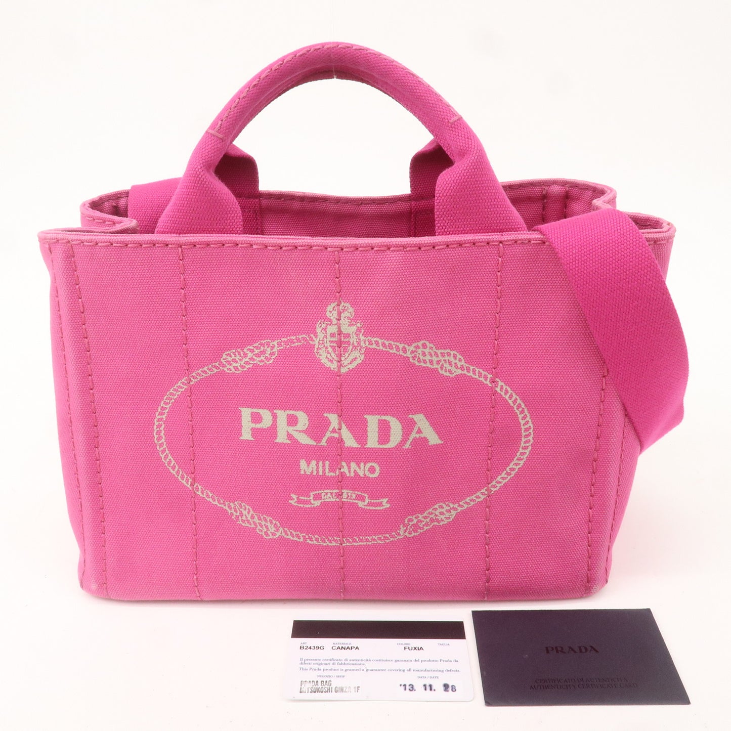 PRADA Logo Canapa Mini Canvas 2Way Shoulder Bag Pink B2439G