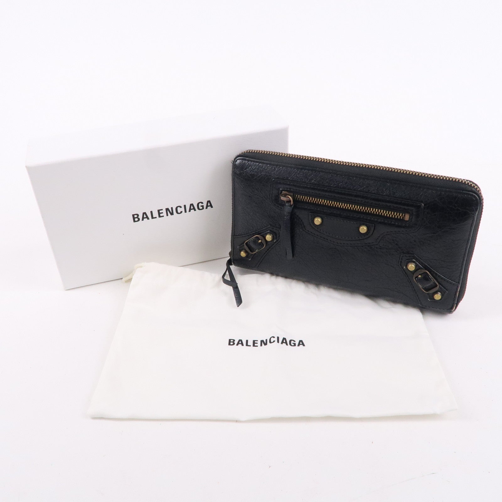 BALENCIAGA Leather Classic Continental Zip Wallet Black 253036