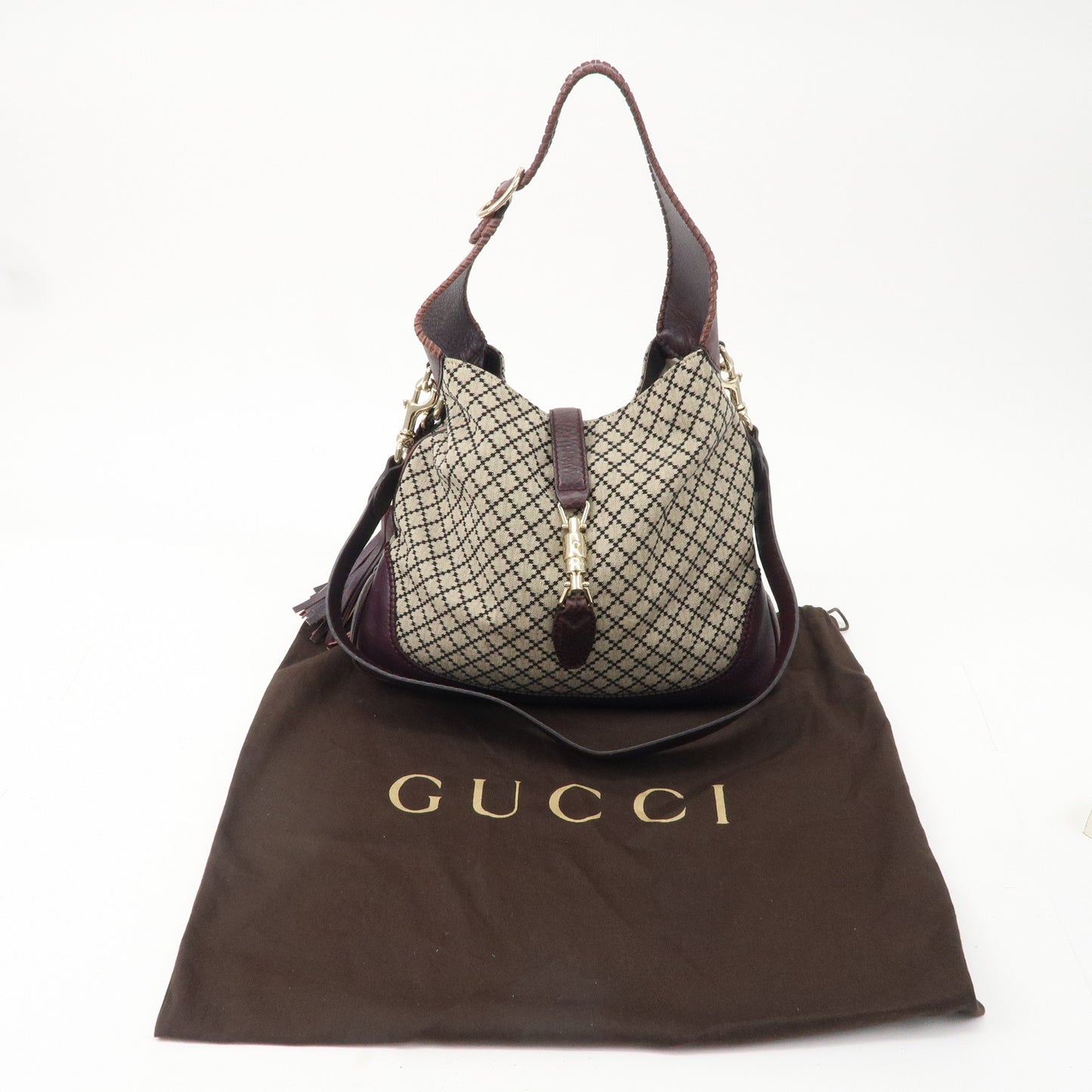 GUCCI Diamante New Jackie Bamboo Canvas Leather Shoulder Bag 246907