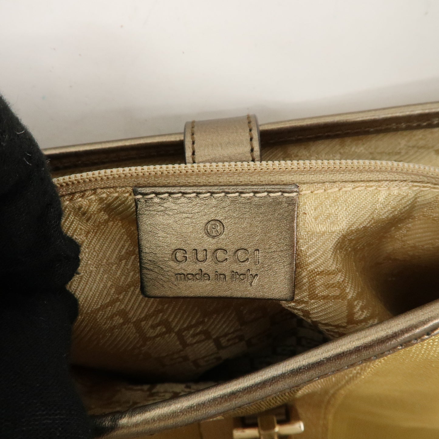 GUCCI Jackie Sherry GG Canvas Leather Shoulder Bag Gold 13306