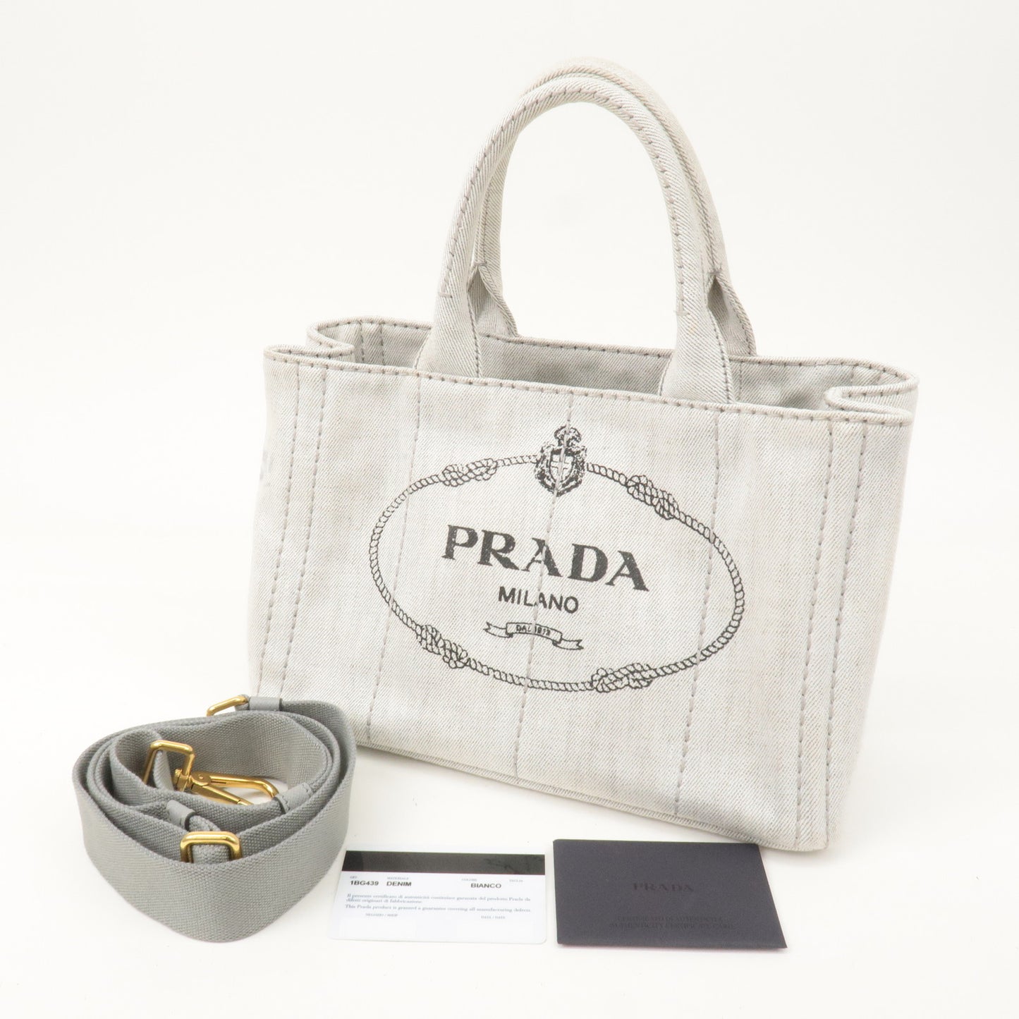 PRADA Canapa Mini Canvas 2Way Bag Hand Bag Light Gray 1BG439