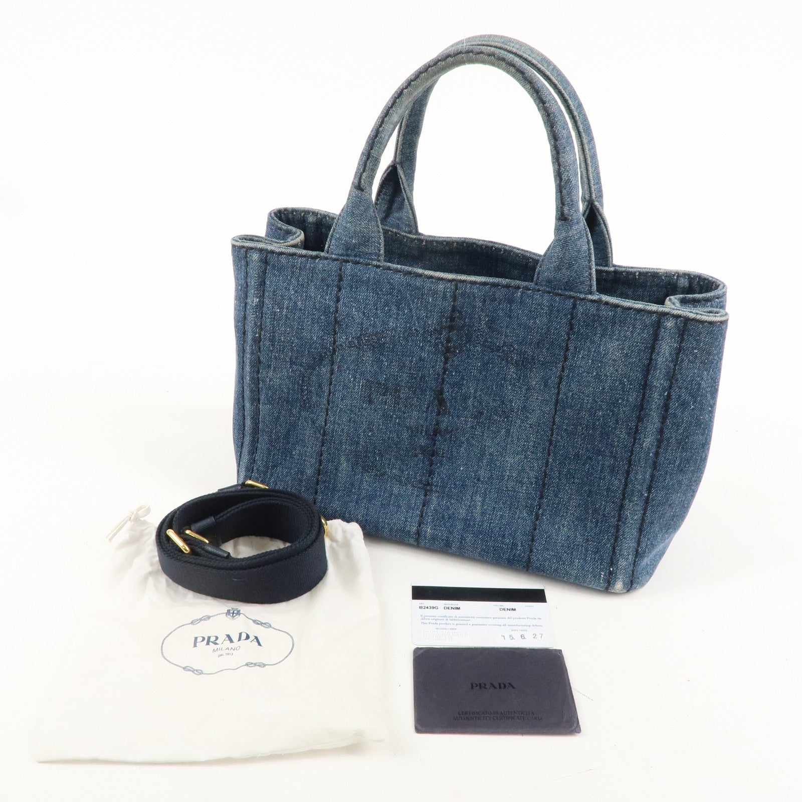 PRADA Denim Canapa Mini Canvas 2Way Bag Hand Bag Blue B2439G