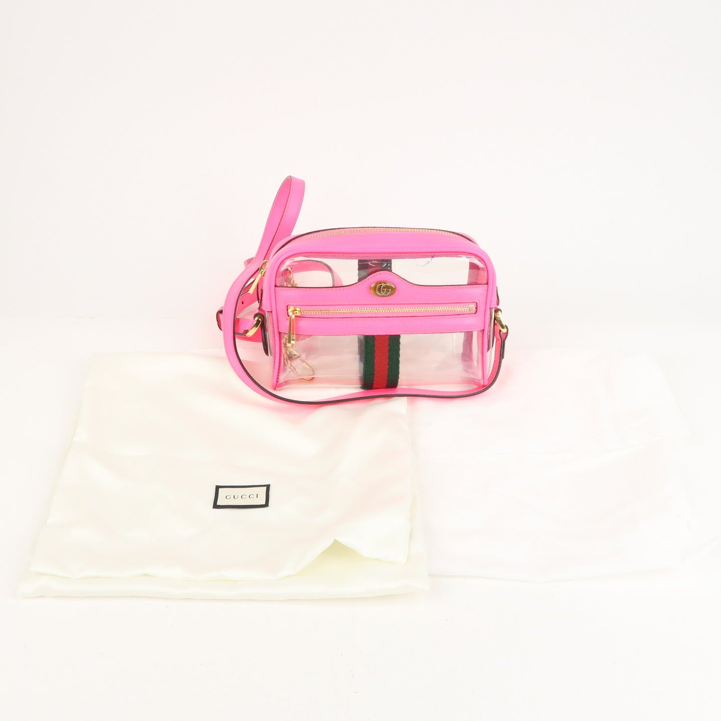 GUCCI Sherry Ophidia Vinyl Leather Clear Shoulder Bag Pink 517350
