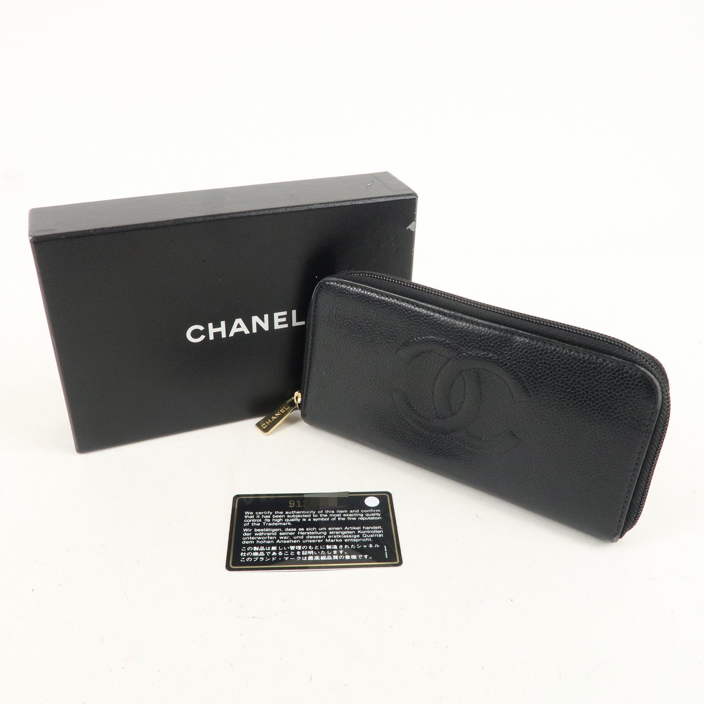 CHANEL Caviar Skin Round Zippy Long Wallet Black A13228